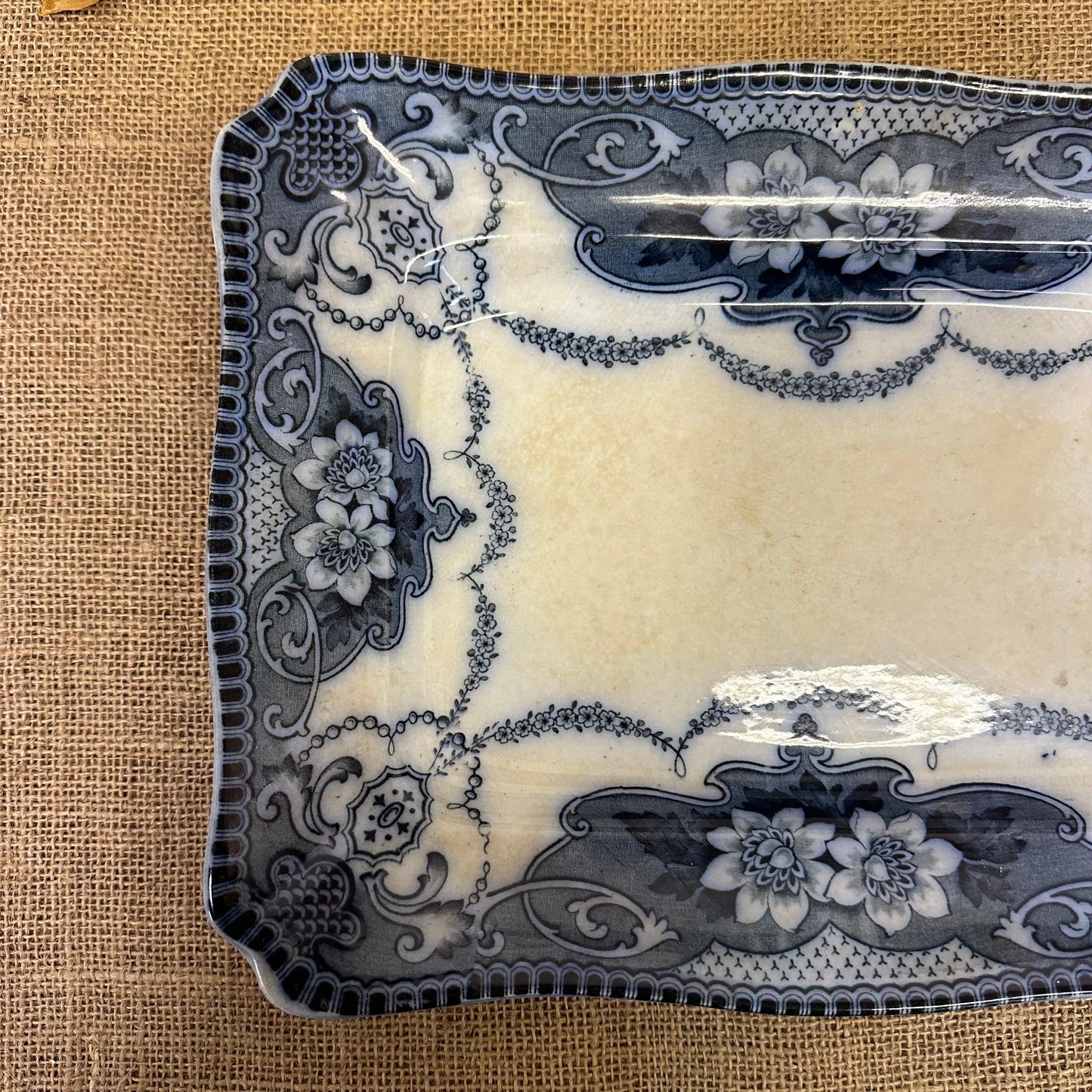 Early Victorian Flow Blue Platter - The Blind Mole