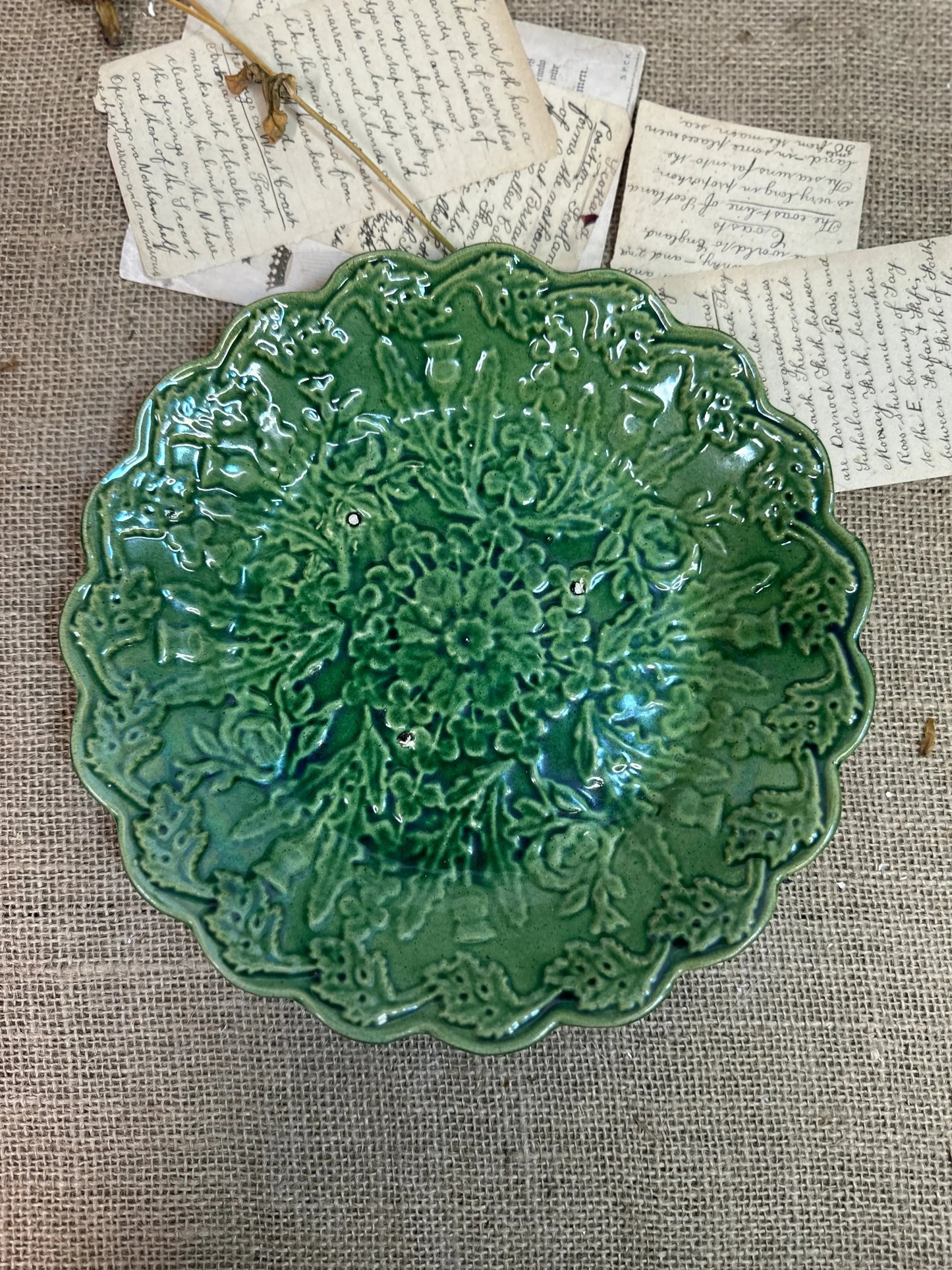 Victorian Majolica Ware Spring Green Plate - The Blind Mole