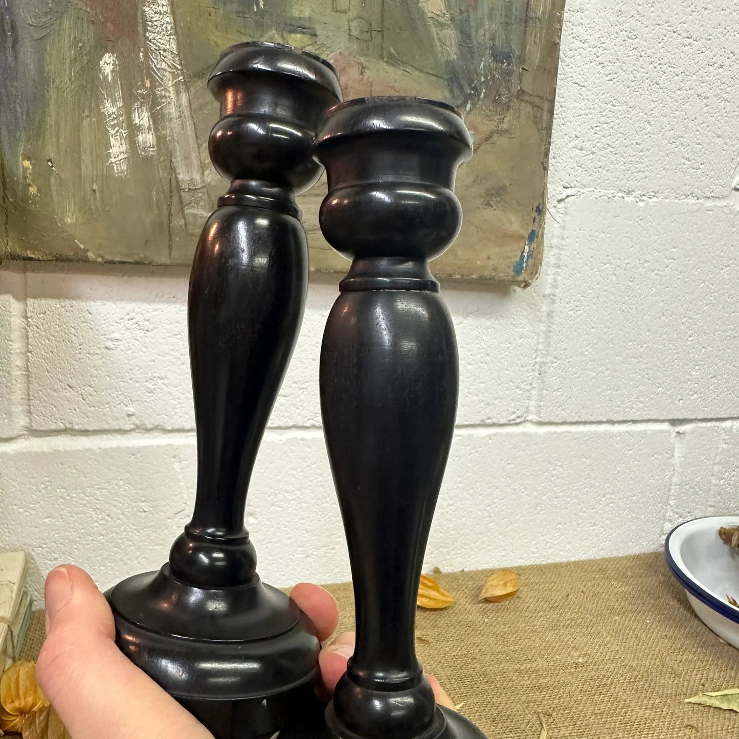 Large Victorian Ebony Candlestick - The Blind Mole