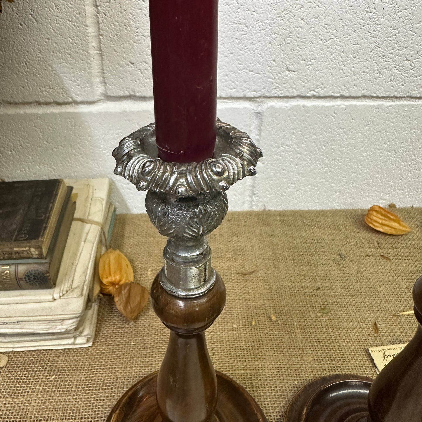 Edwardian Pewter Topped Candlesticks