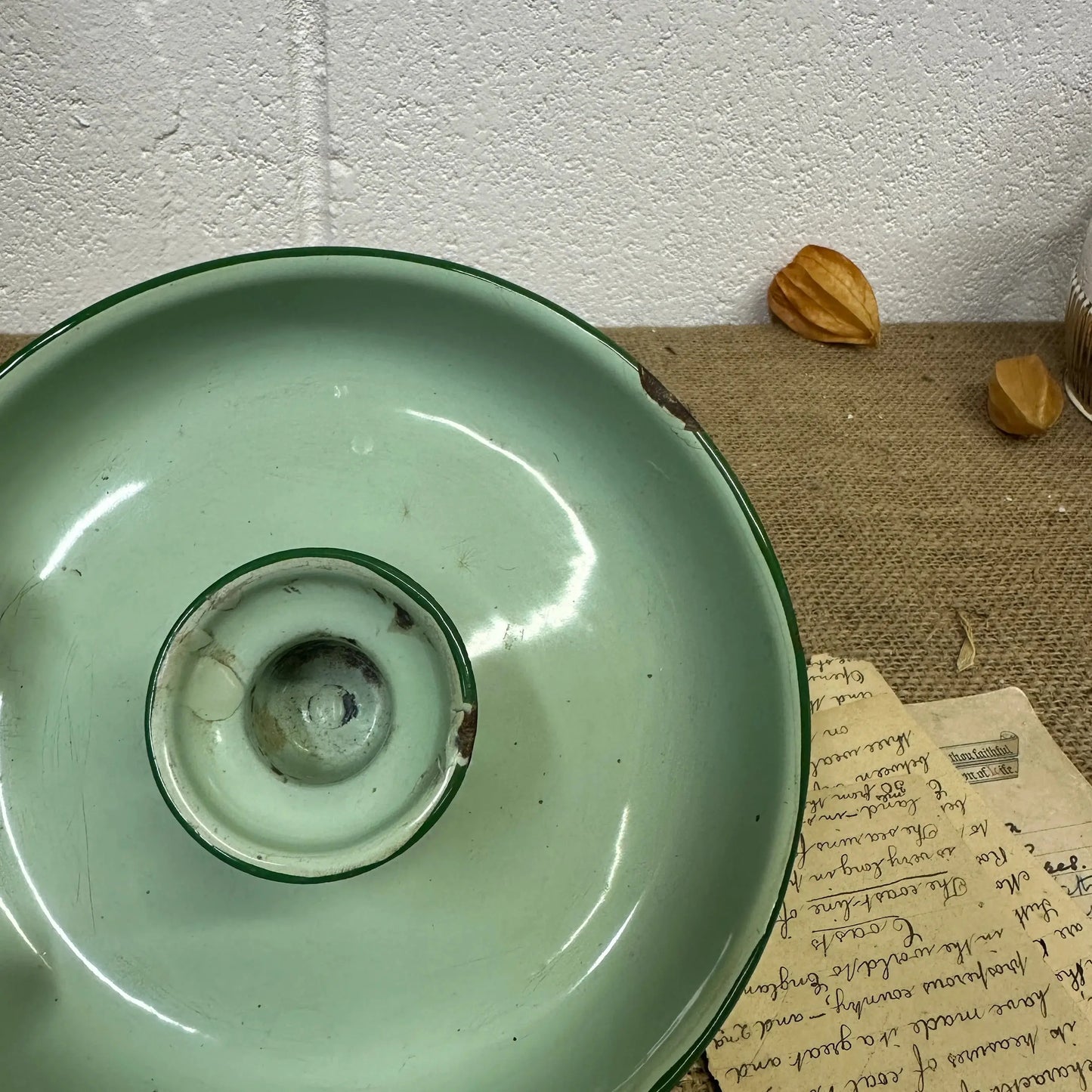Green Enamel Candlestick Chamberstick - The Blind Mole