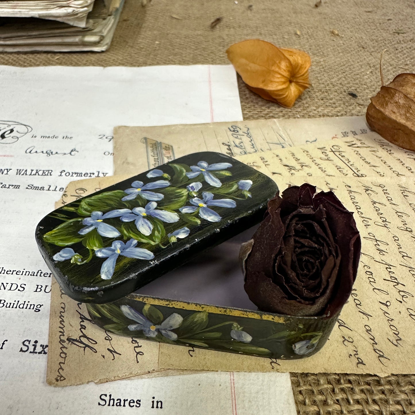 Small Hand-Painted Floral Tin