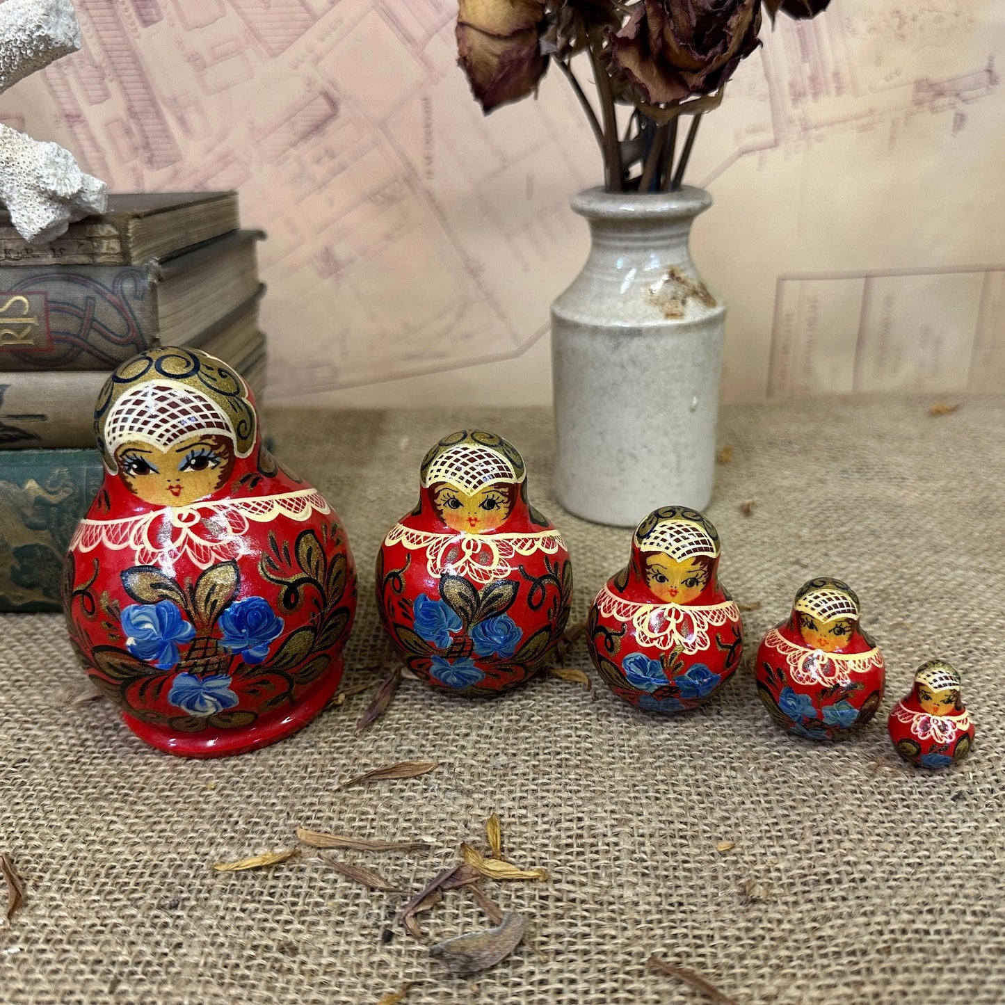 Red Matryoshka Russian Stacking Dolls - The Blind Mole