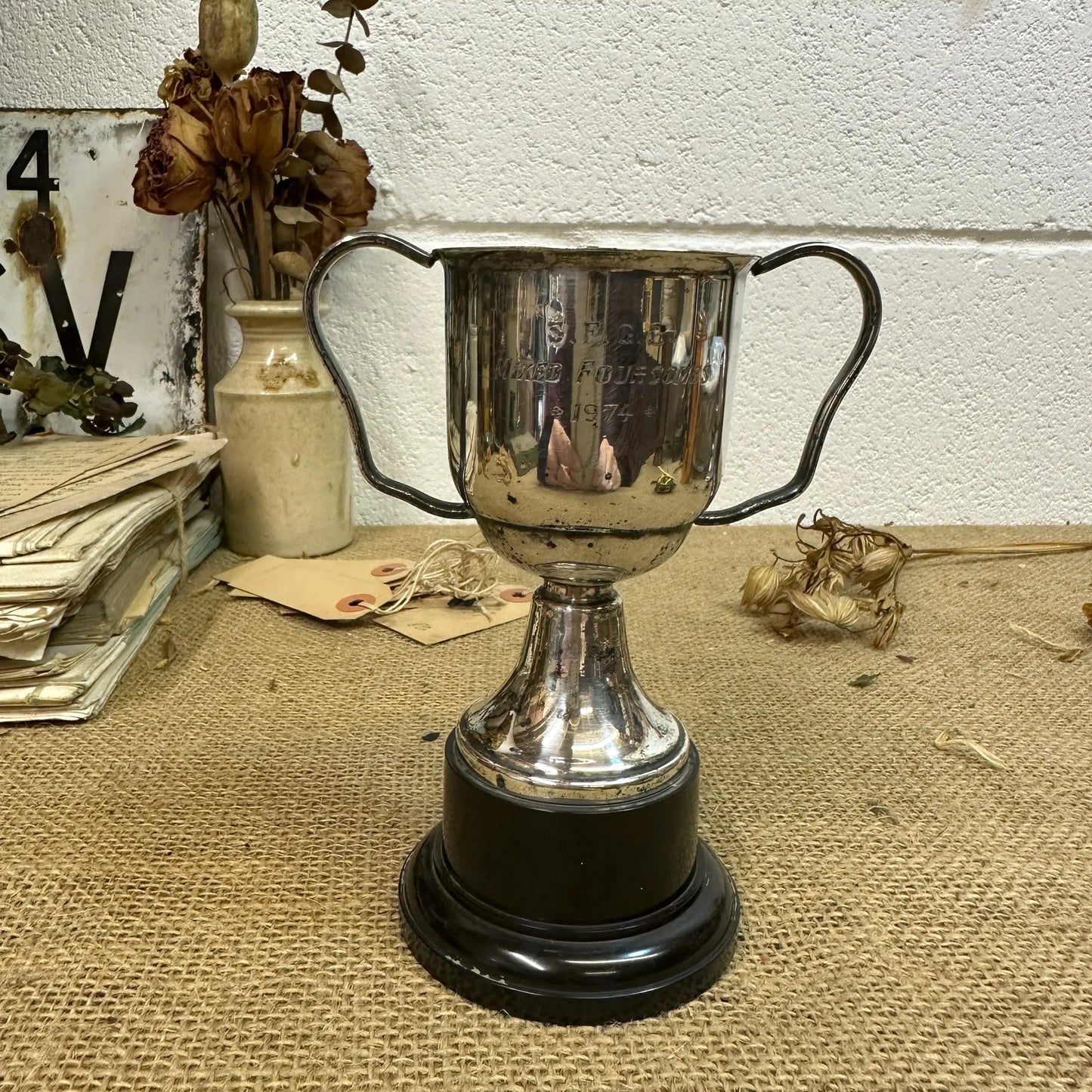 Small Vintage Decorative Trophy / Cup with Base 1974 - The Blind Mole