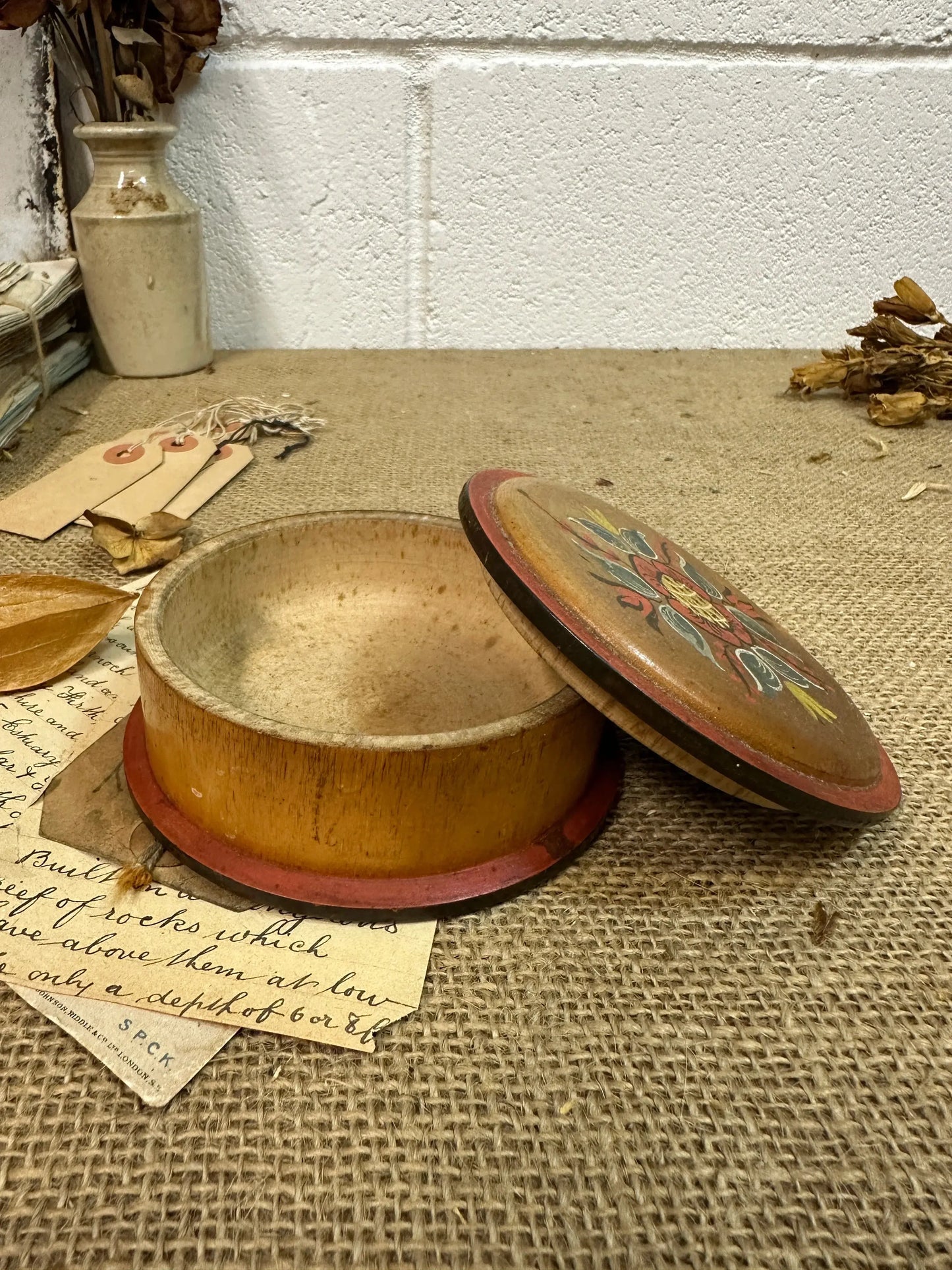 European Folk Art Trinket Lidded Pot - The Blind Mole