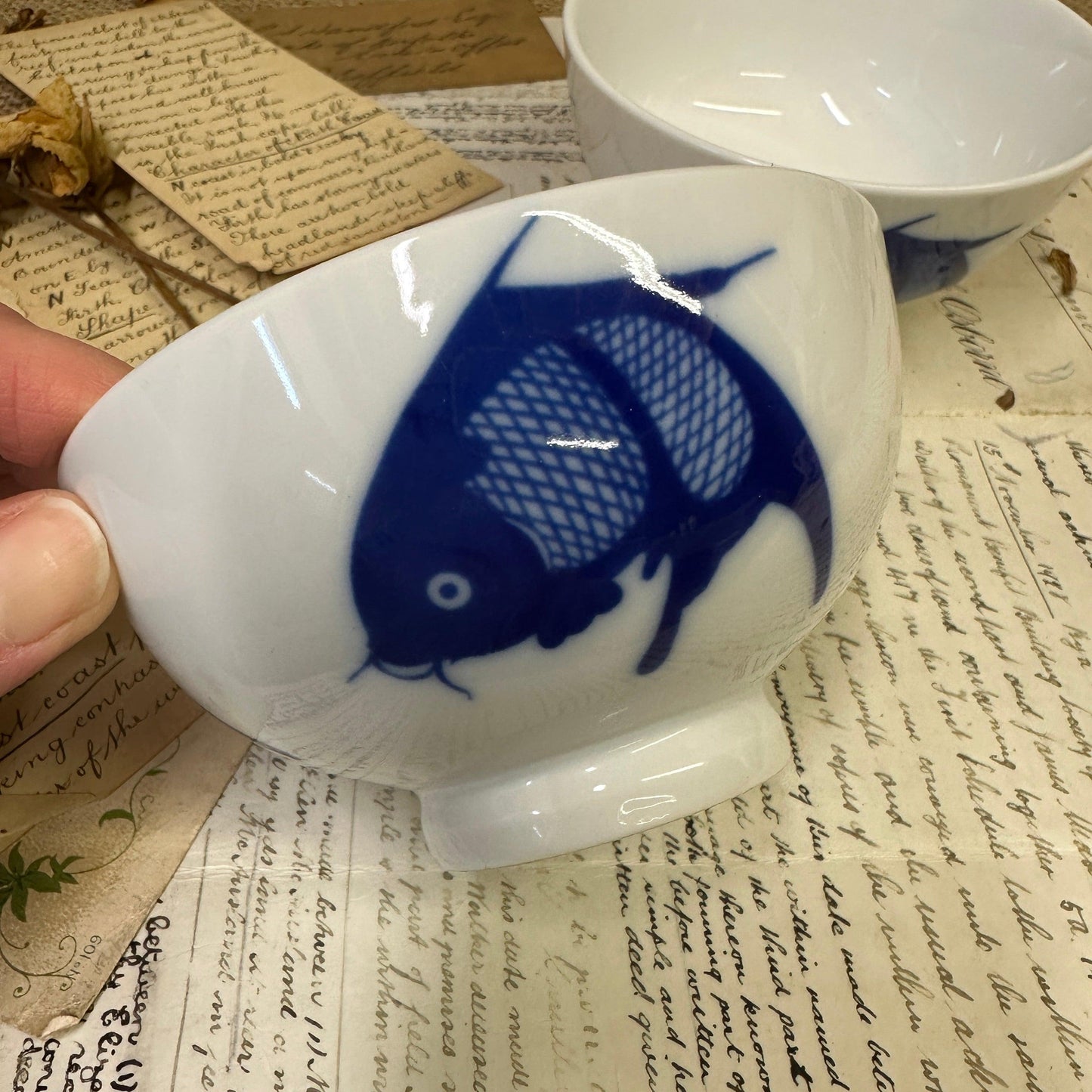 Chinese Koi Carp Rice Bowls Pair - The Blind Mole