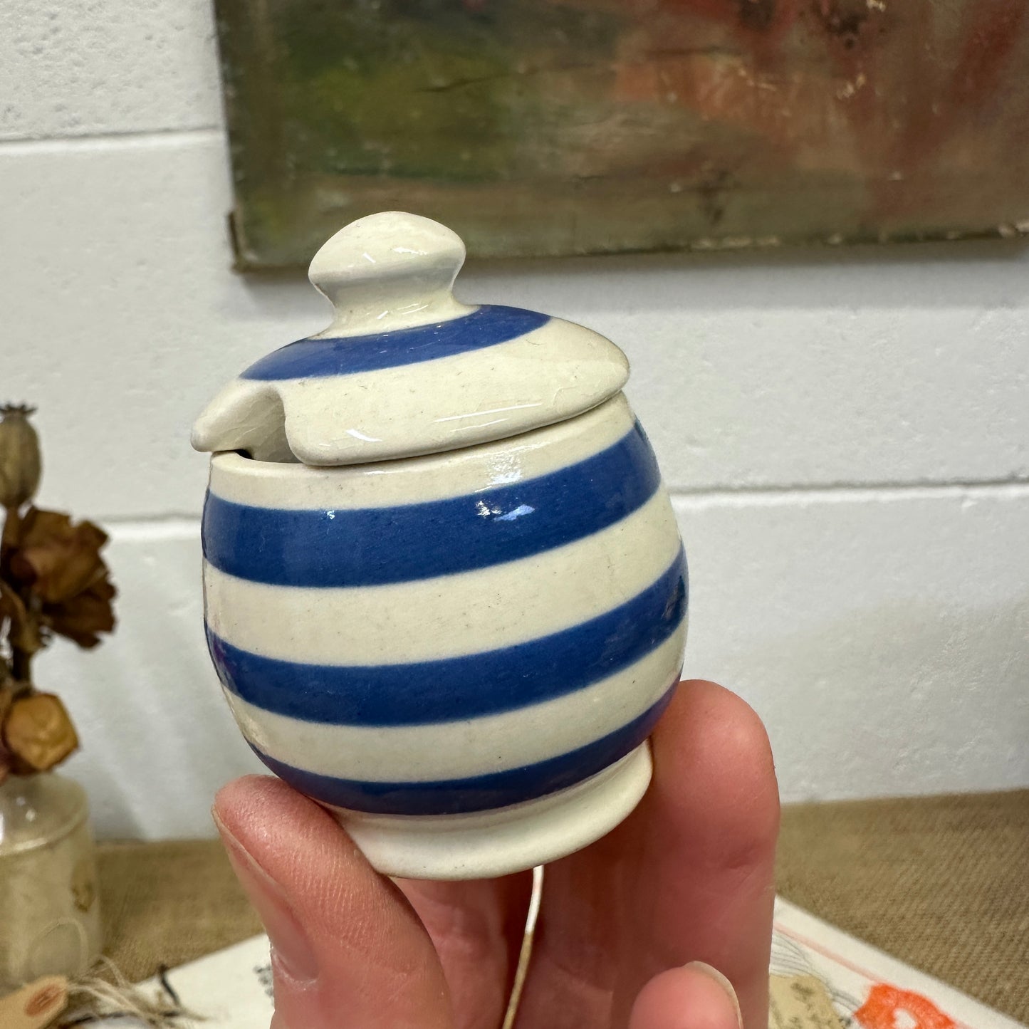 Blue & White Cornish Ware Stripped Mustard Pot