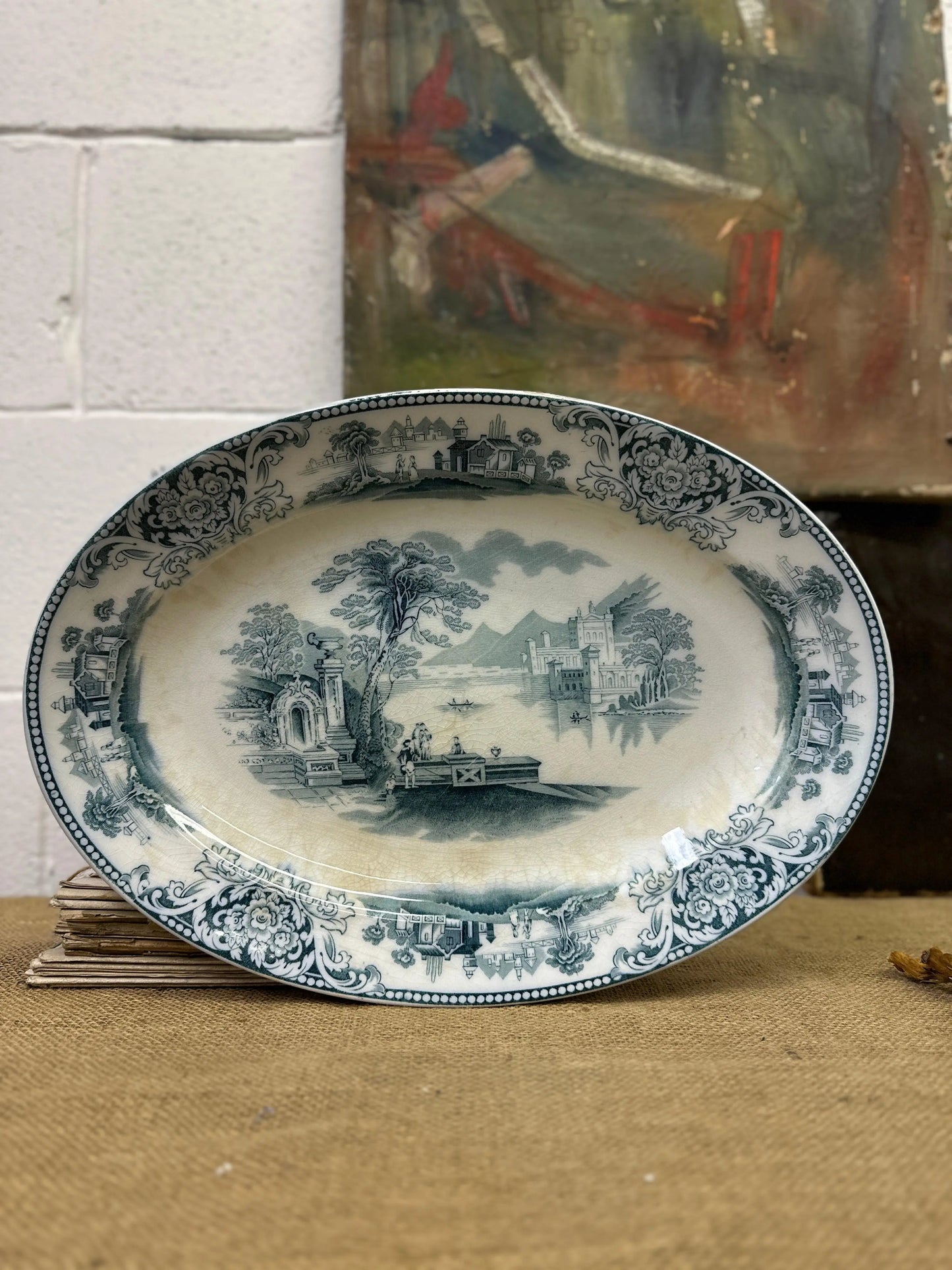 Victorian Flow Blue Shanghai Platter - The Blind Mole