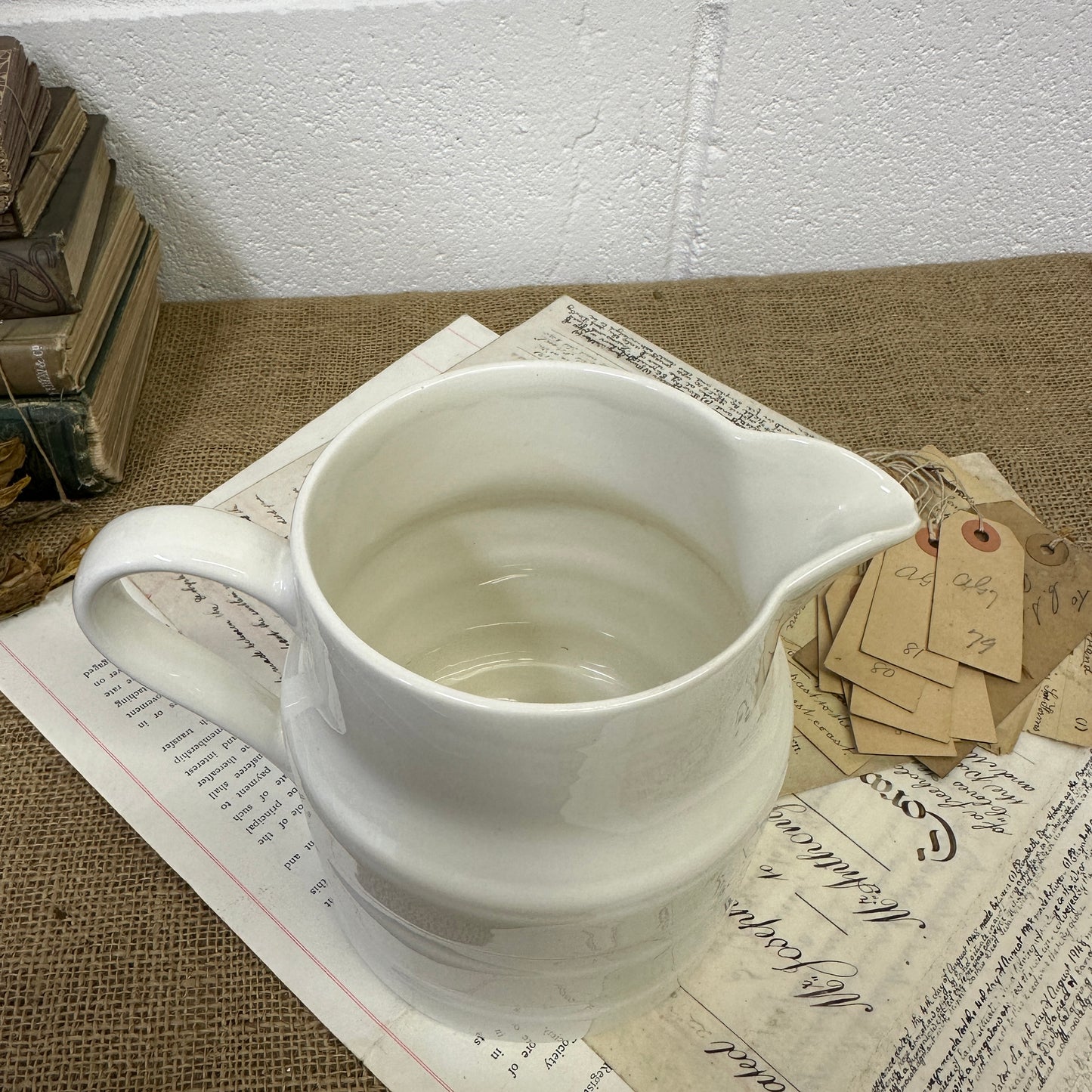 Glazed White Stoneware Jug - The Blind Mole