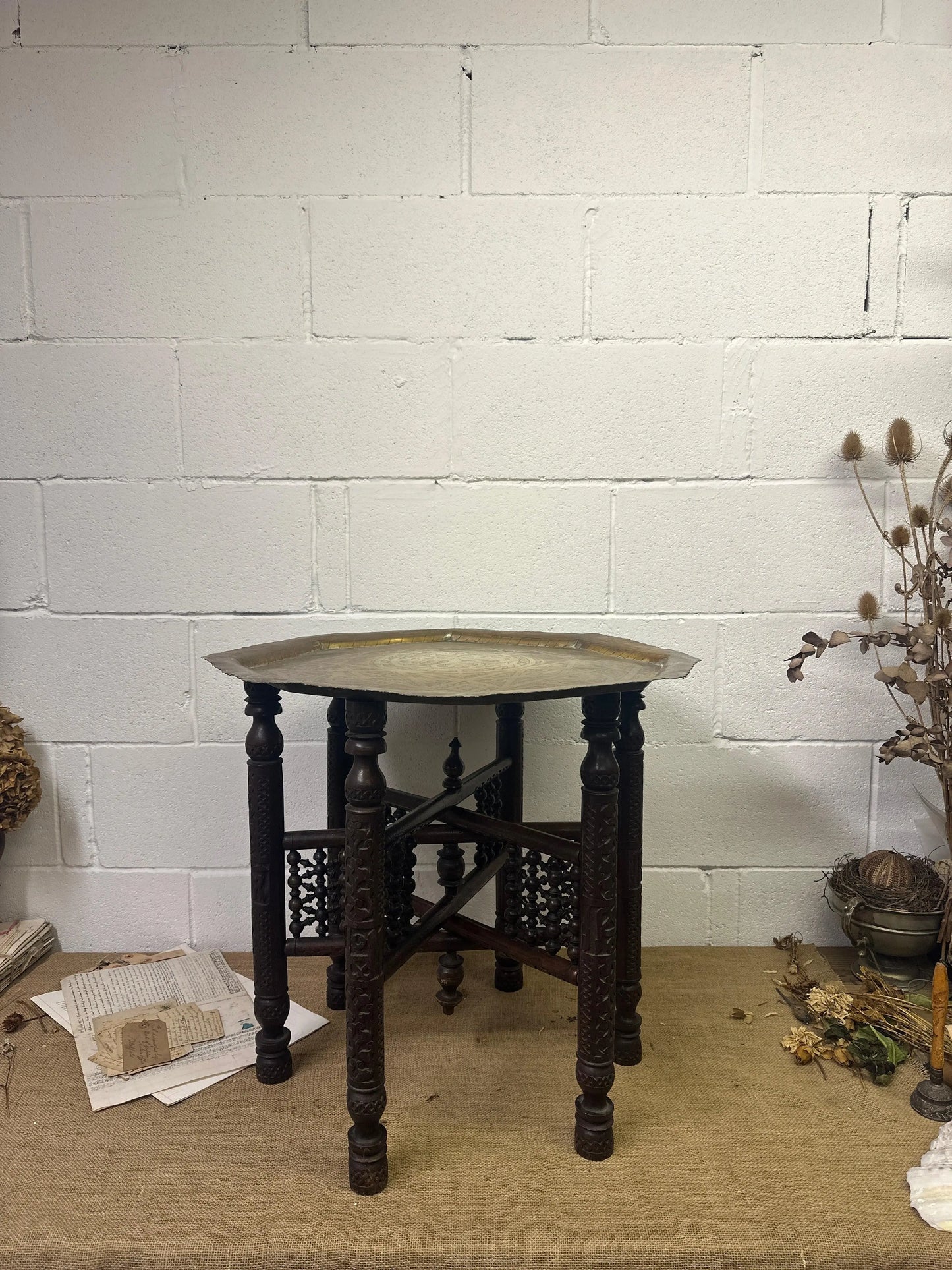 Indian Folding Brass Tray-Top Table - The Blind Mole