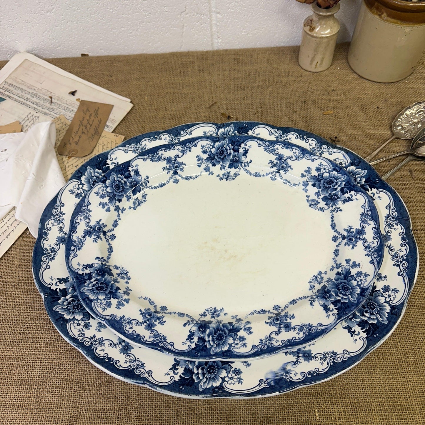Pair of Victorian Blue Serving Meat Platters - The Blind Mole