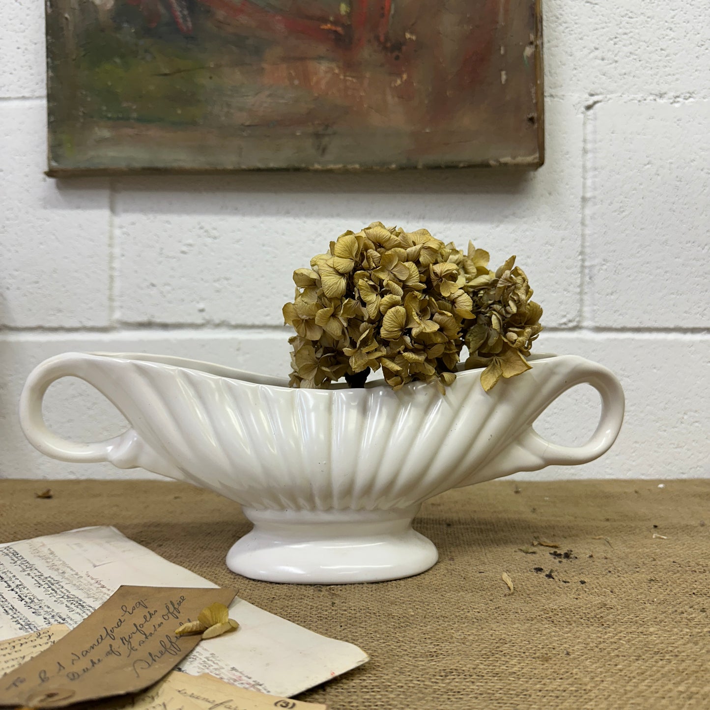 White Fluted Mantle Vase Arthur Wood Twin Handles