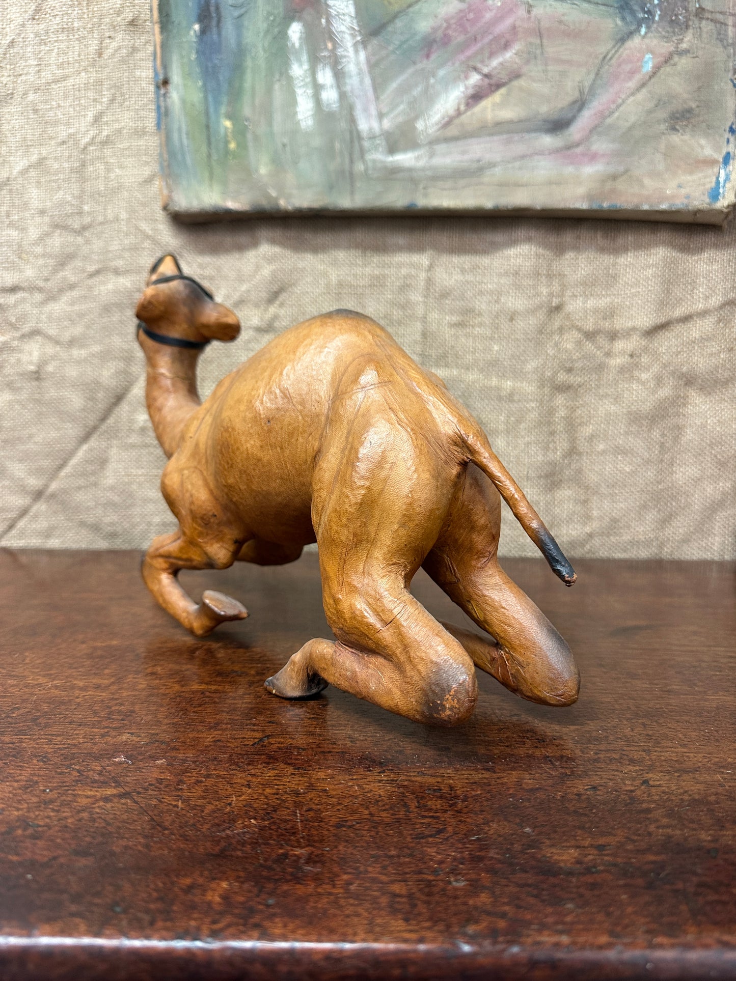 Mid Century Leather Camel Figure Small