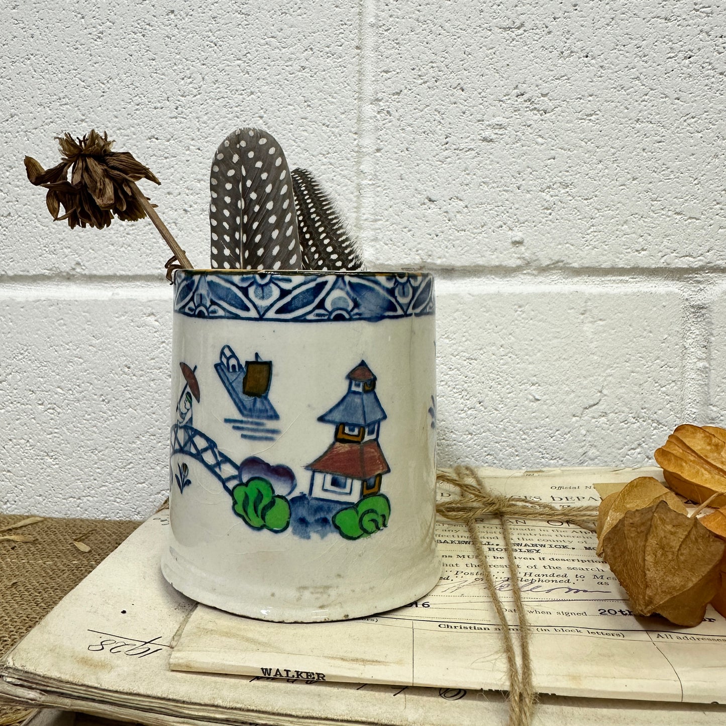 Antique Coffee Can Brush Pot Westover