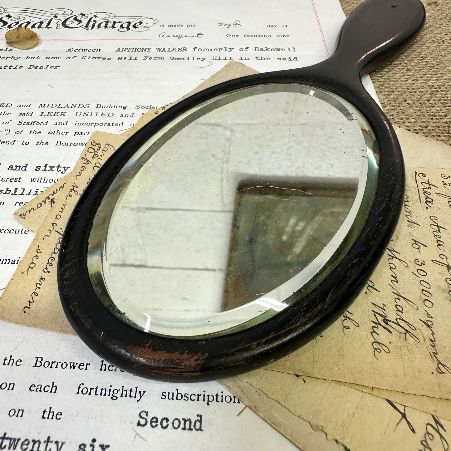 Antique Ebony Oval Handheld Mirror - The Blind Mole