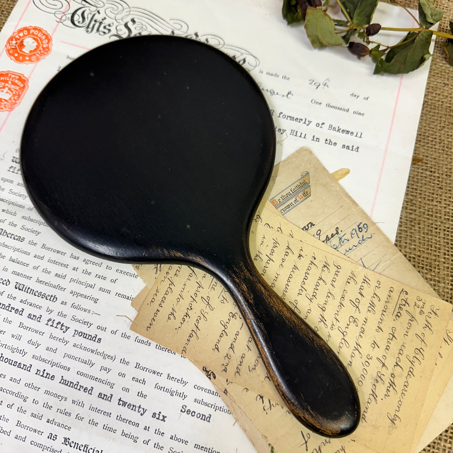 Antique Ebony Handheld Mirror