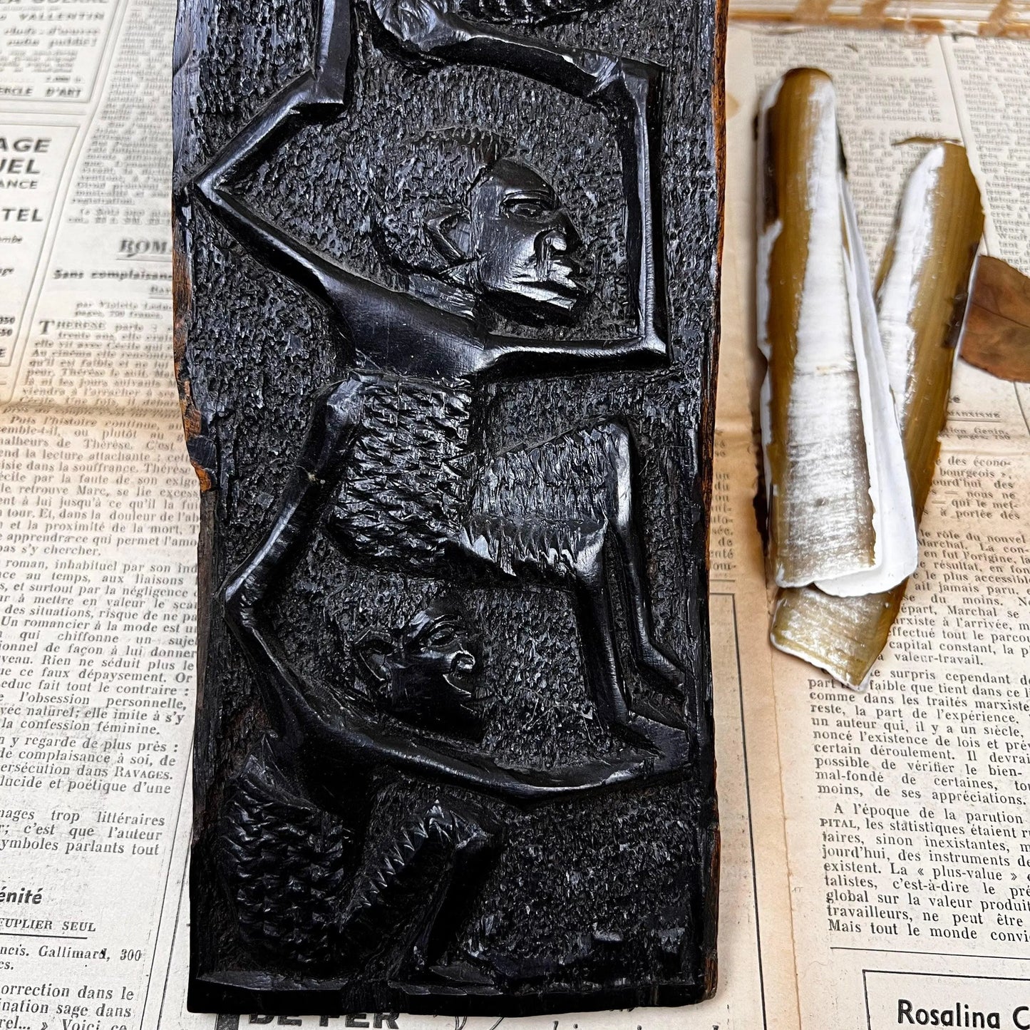 vintage Ebony African Folk Art Makonde Tree of life Plaque - The Blind Mole
