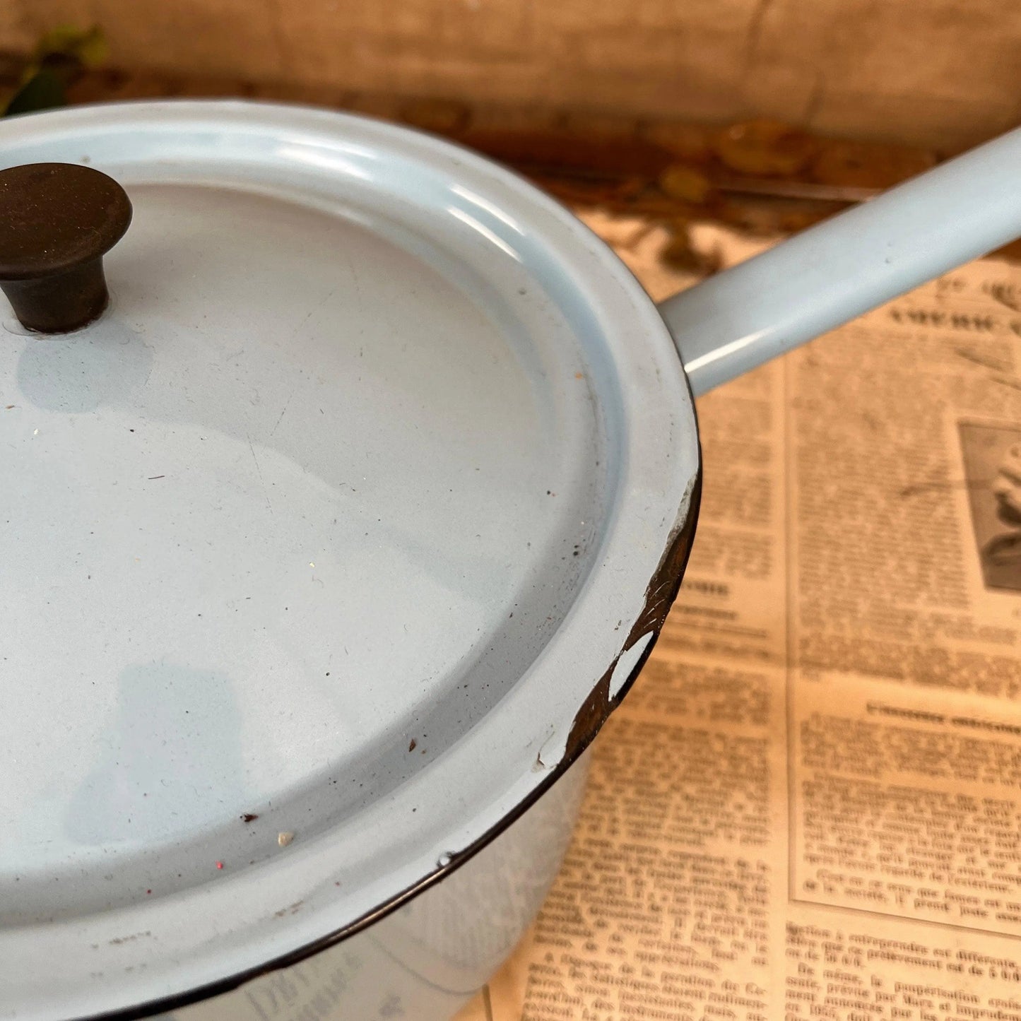Beautiful Vintage Blue Pan with Lid - The Blind Mole