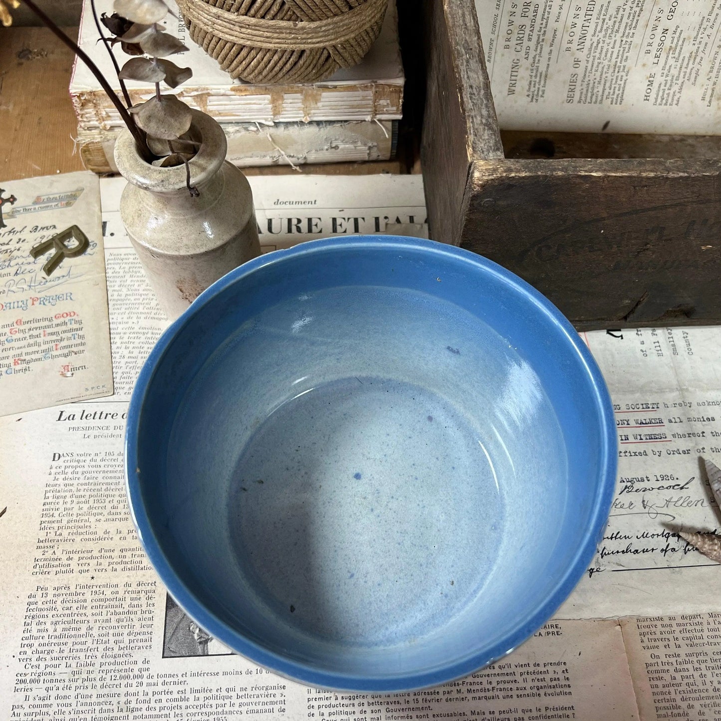 Rustic Blue Bretby Ware Bowl Planter - The Blind Mole