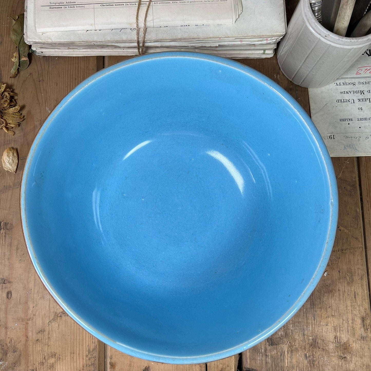 Rustic Stoneware Mixing Bowl - Blue Glaze - The Blind Mole