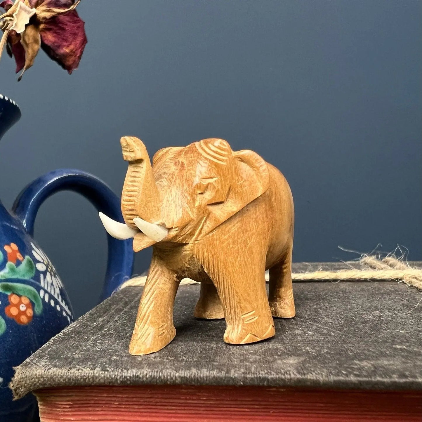 Mid Century Carved Teak Elephant Figure - The Blind Mole