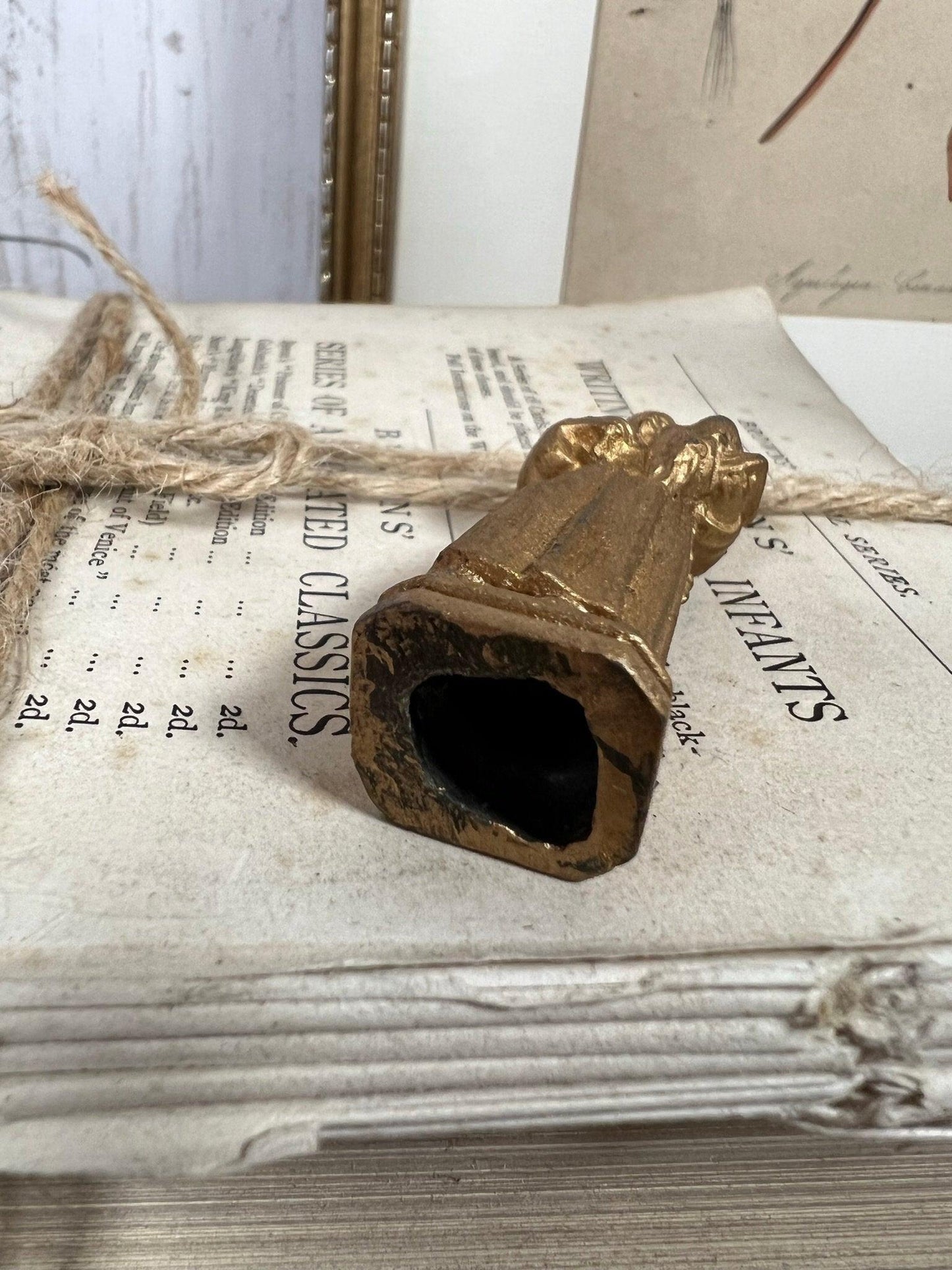 Golden Lead Bishop & Baby Standing Vintage Figure - The Blind Mole