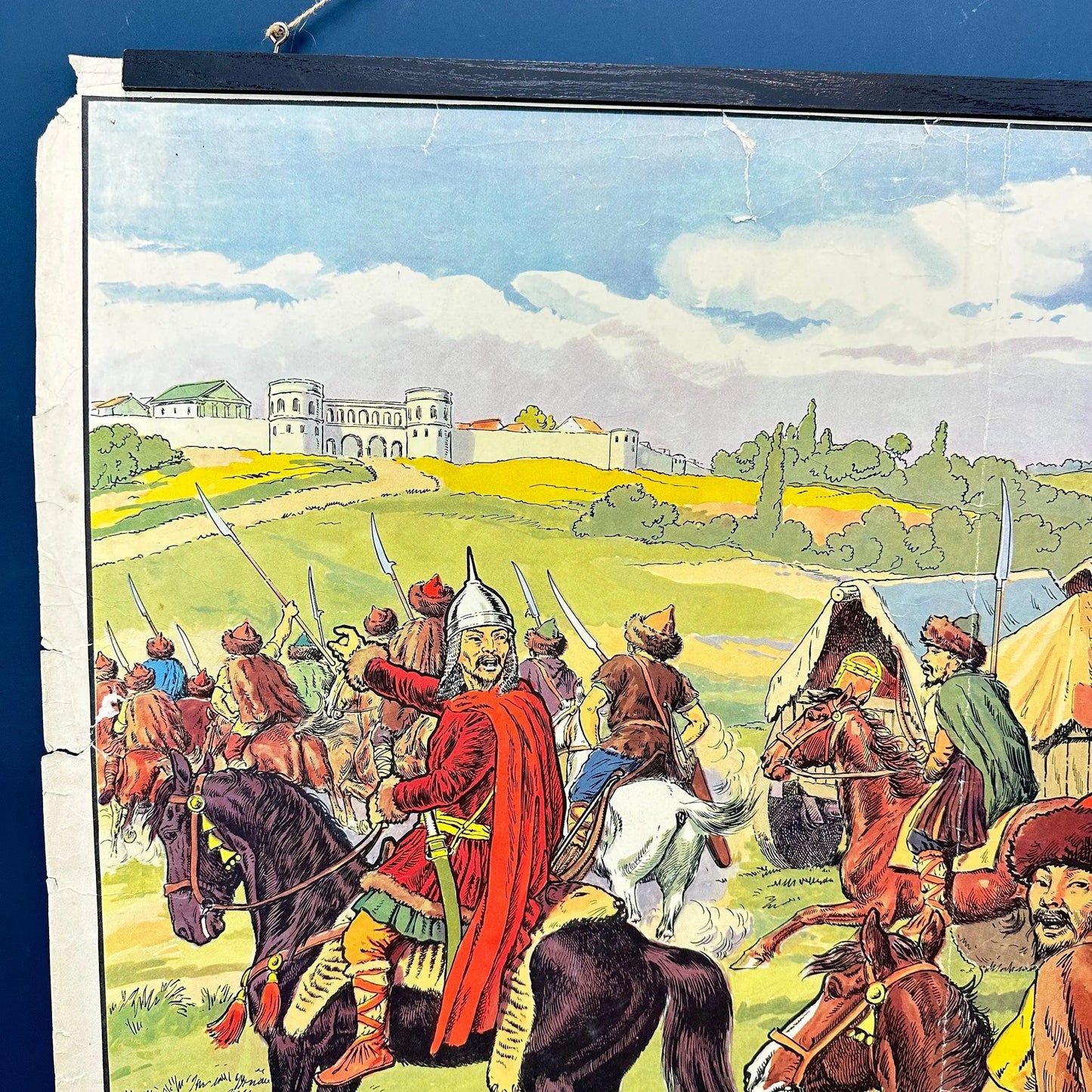 Large Vintage Double Sided French School Poster - Historical Atilla & the Huns, Gallo Roman City - The Blind Mole