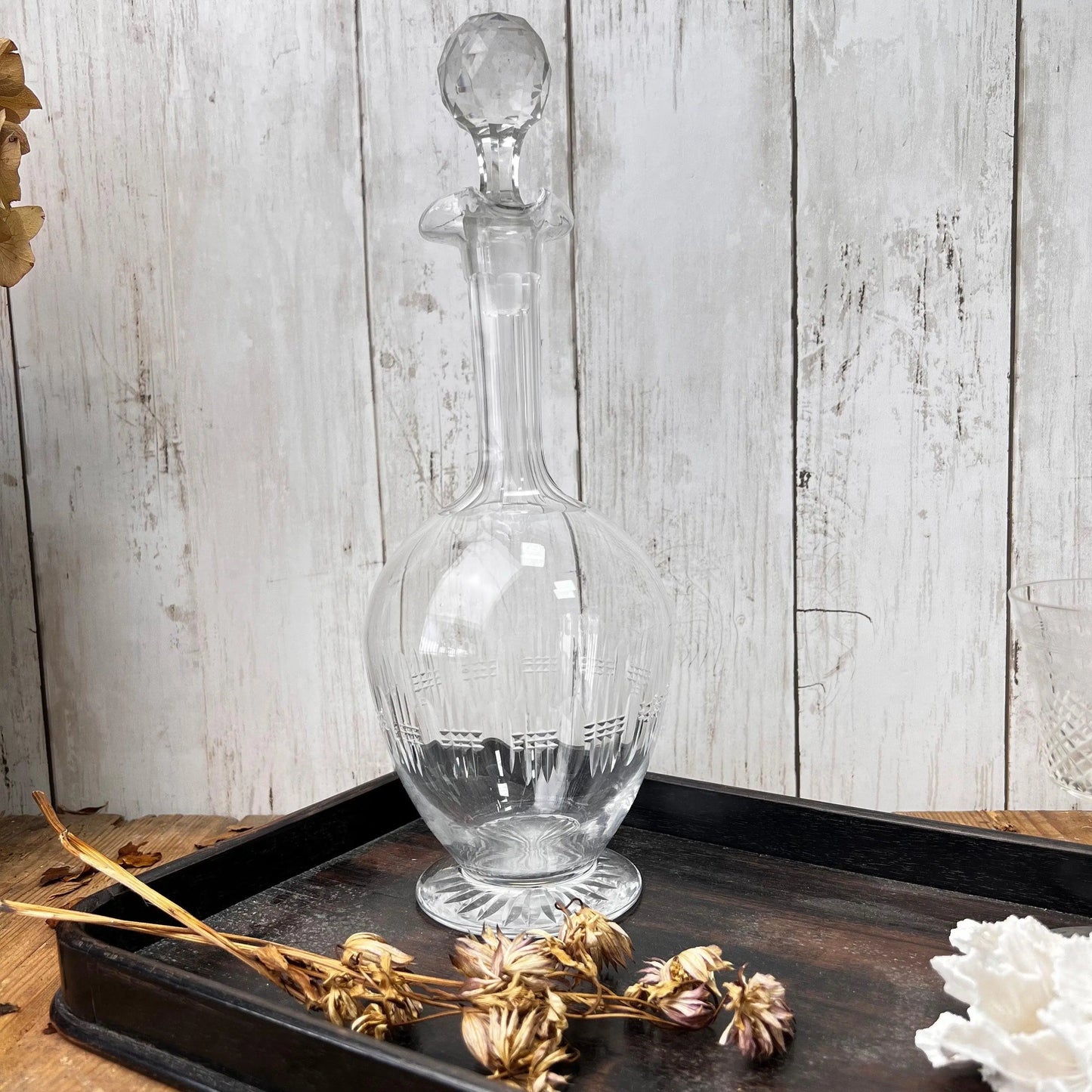 Victorian Etched Glass Antique Decanter - The Blind Mole