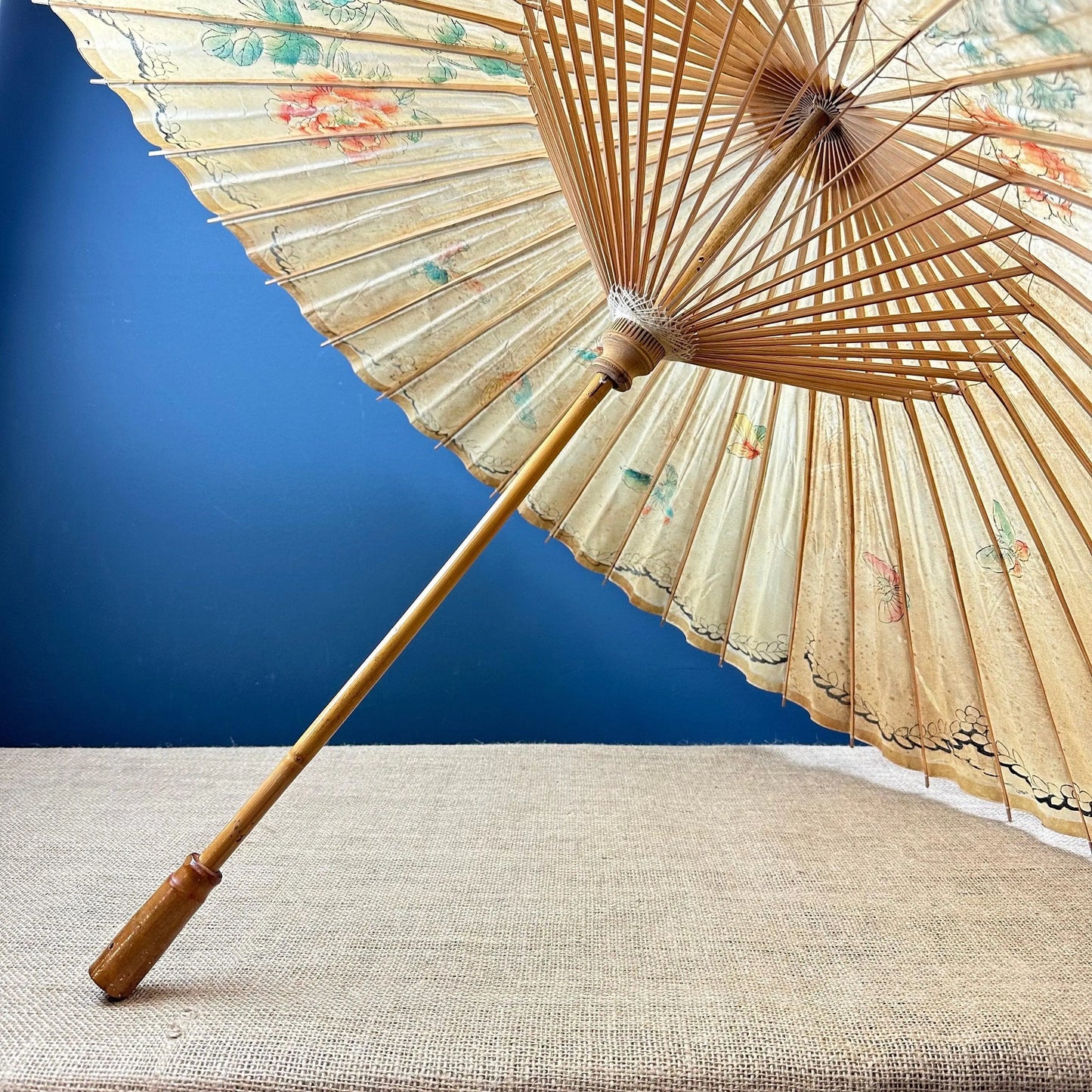 Large Vintage Oriental Japanese Wagasa Bamboo & Paper Parasol Geisha - The Blind Mole