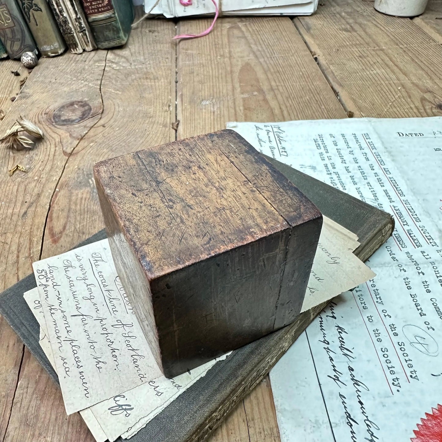 Antique Wooden Lead lined Map, Planners Weight - The Blind Mole
