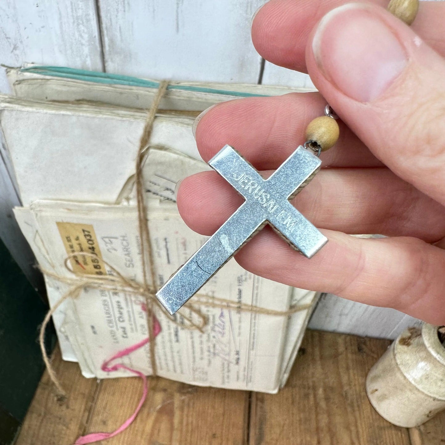 Vintage Wooden Beaded Rosary Beads Necklace Crucifix - The Blind Mole