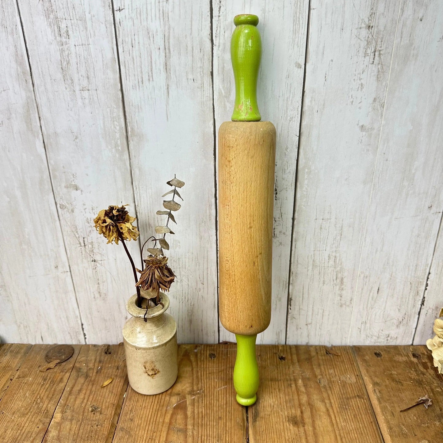 Traditional Wooden Green Rolling Pin - The Blind Mole