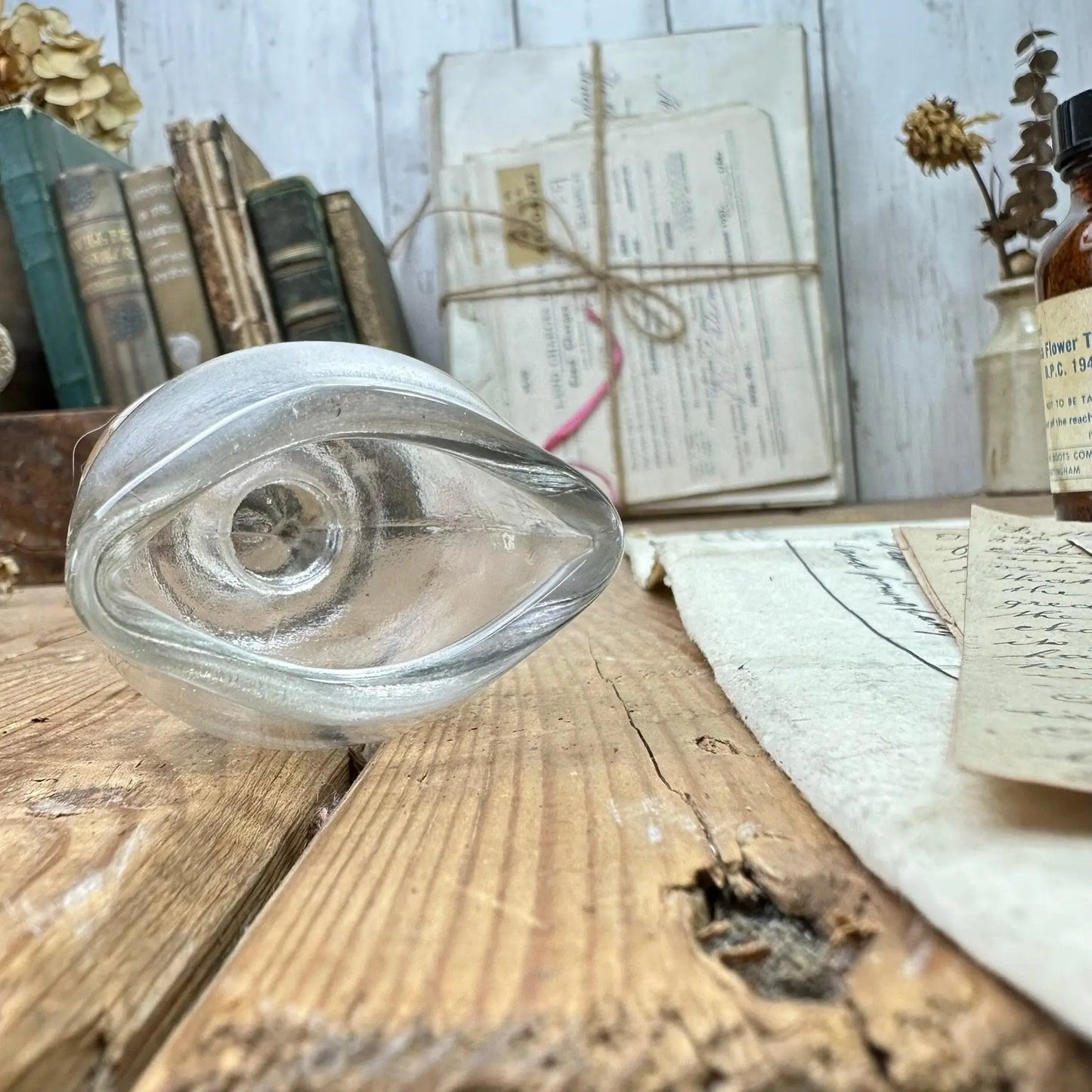 Antique Pedestal Clear Glass Eye Bath - The Blind Mole