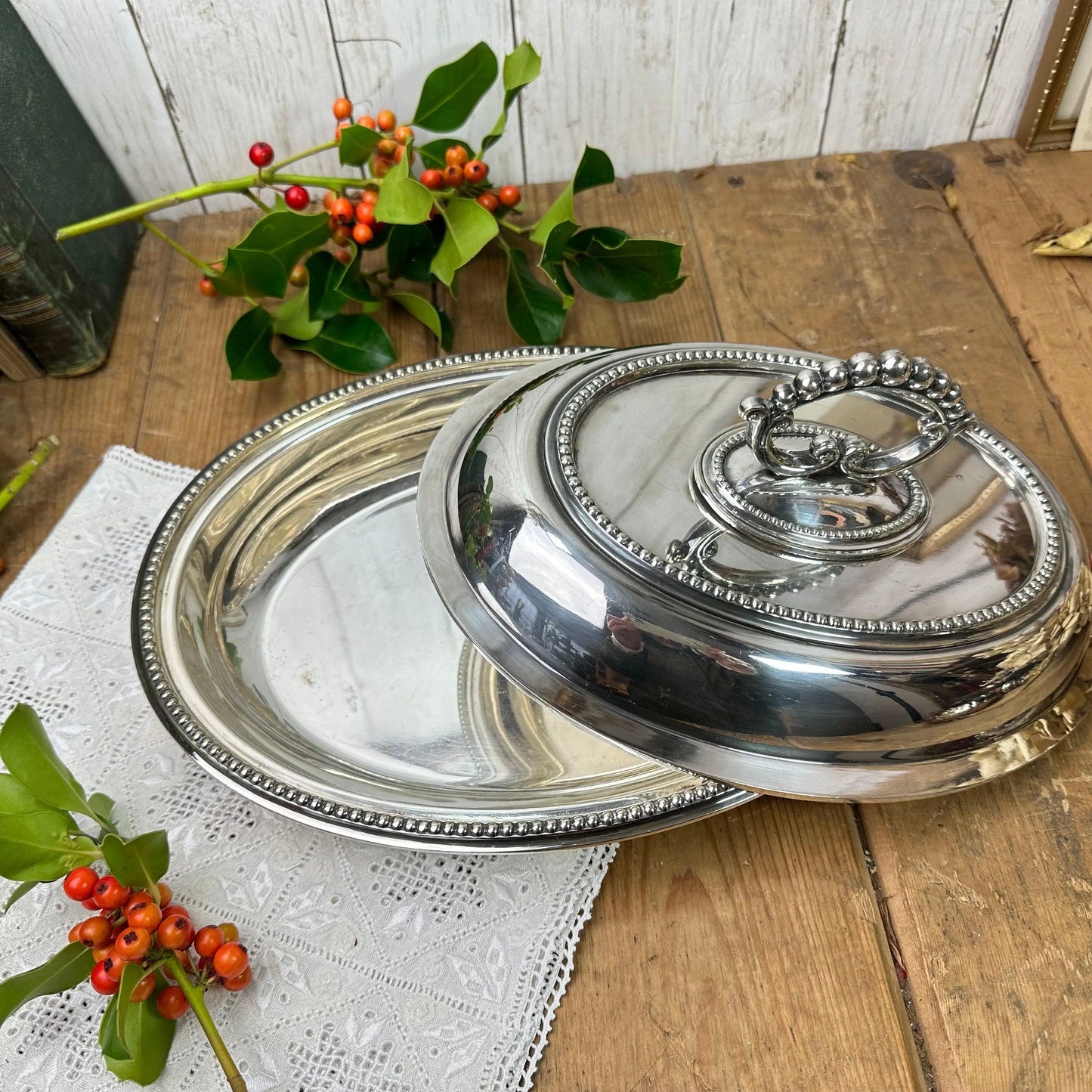 Stunning Sliver Plated Edwardian Oval Entrée Dish Serving Dish - The Blind Mole