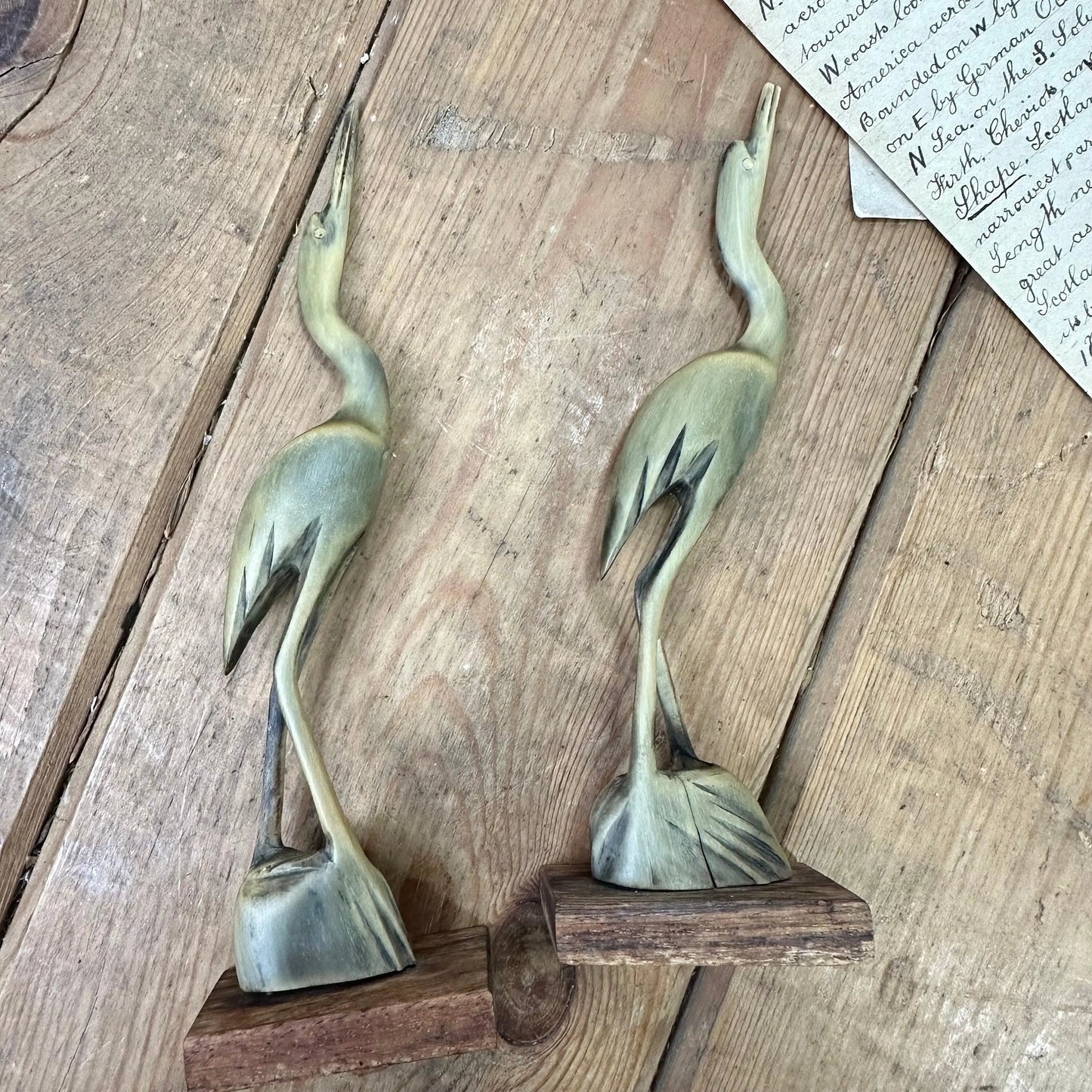 Pair of Bone Mid Century Crane Figures - The Blind Mole