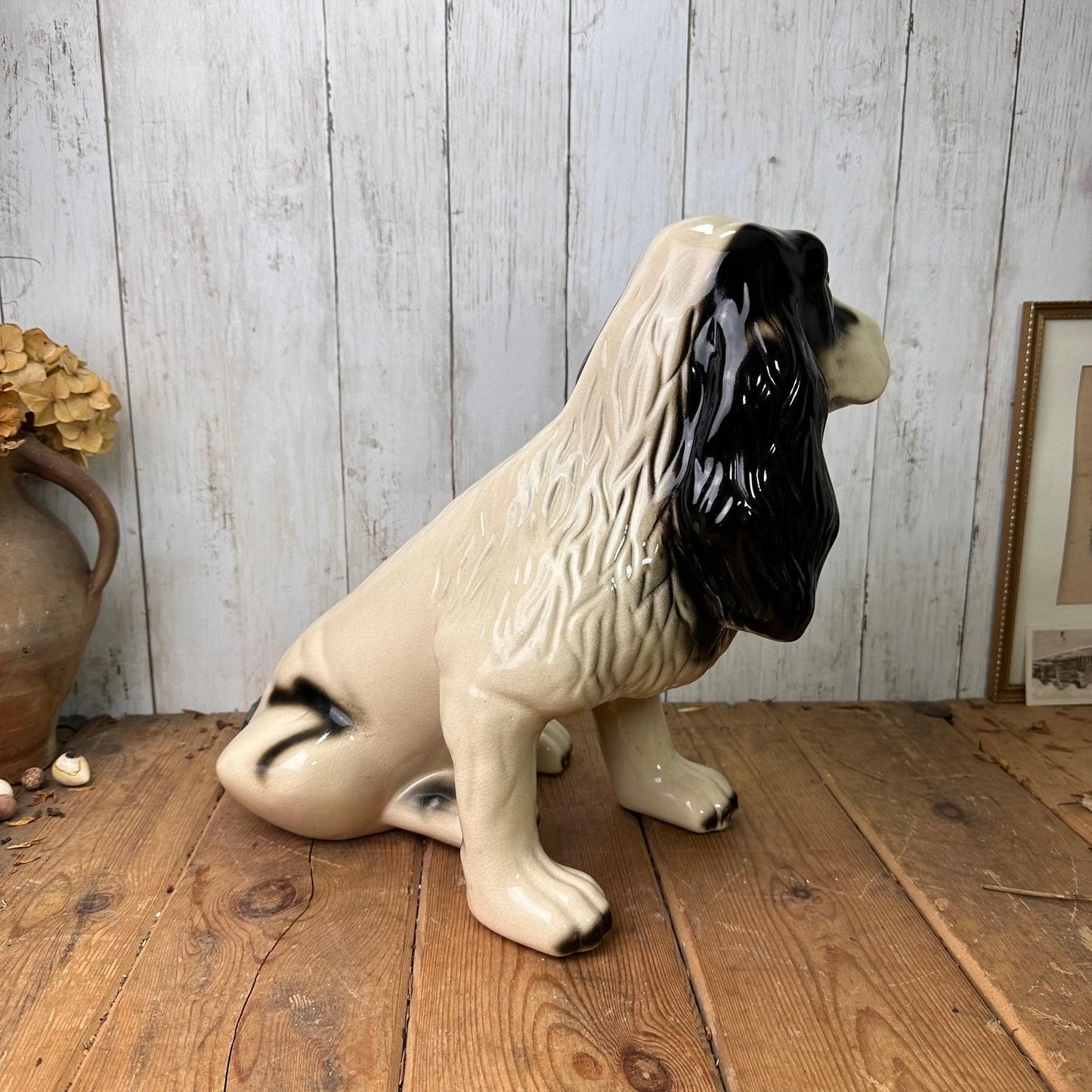 Vintage Huge Italian Porcelain Cocker Spaniel Statue - The Blind Mole