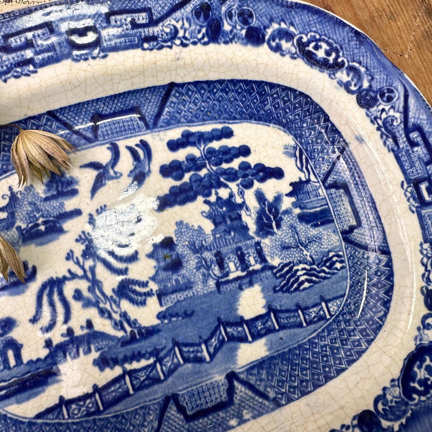 Antique Serving Platter Willow Pattern Chinese - The Blind Mole