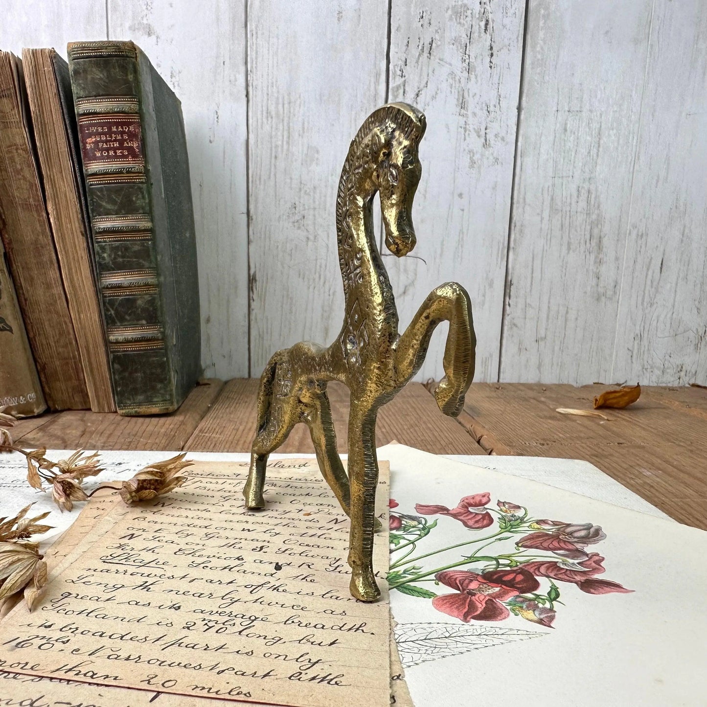 Mid Century Brass Standing Ancient Greek Horse Figure - The Blind Mole