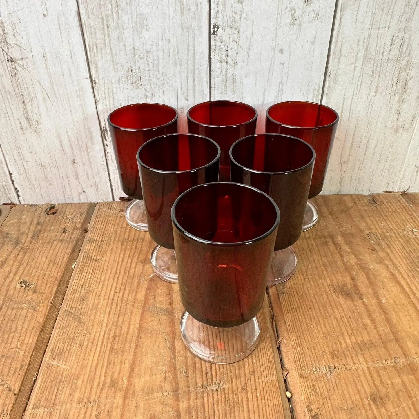 Six Ruby Red Mid Century Luminarc Small Shot Glasses - The Blind Mole