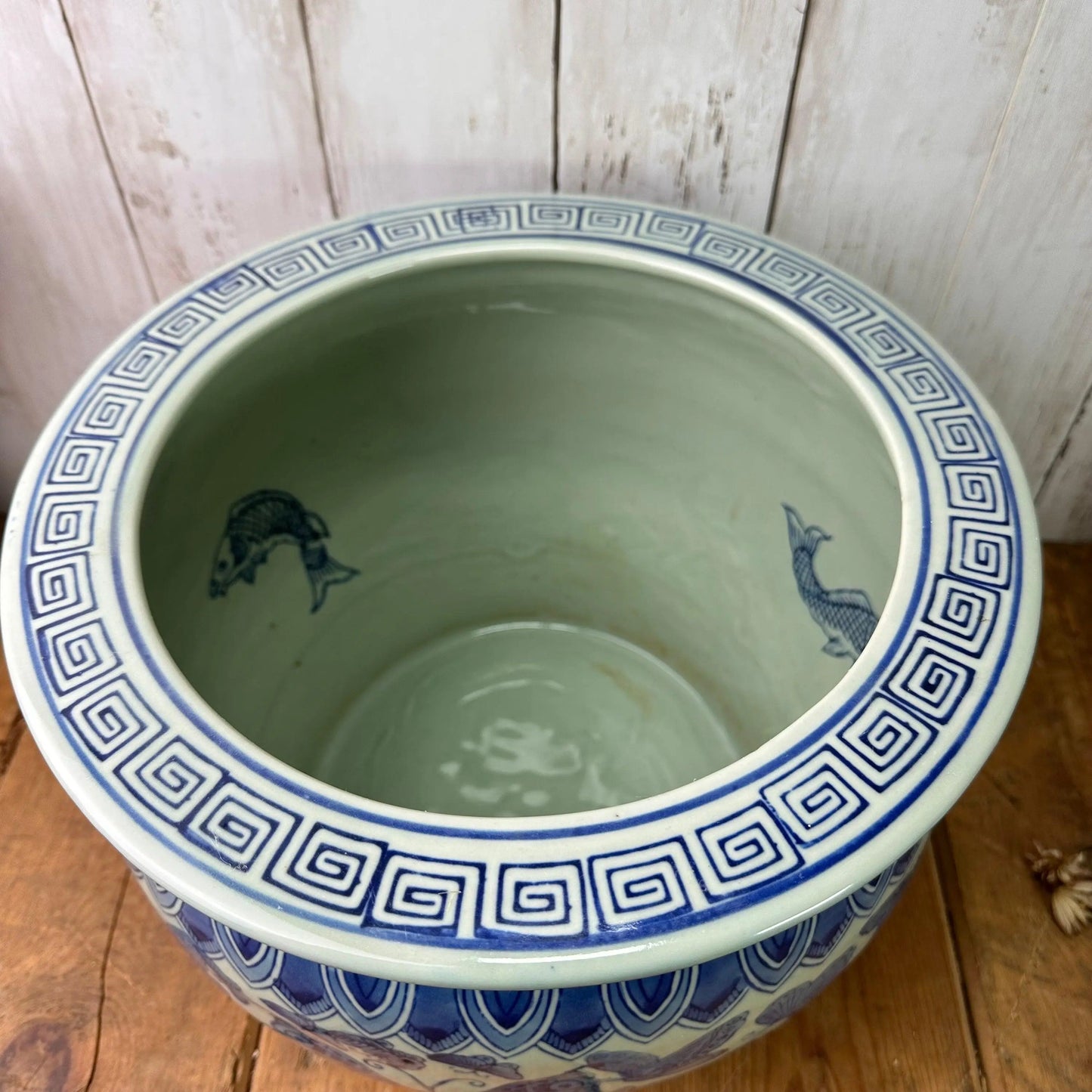 Large Mid Century Chinese Porcelain Fishbowl Jardiniere Koi Carp - The Blind Mole