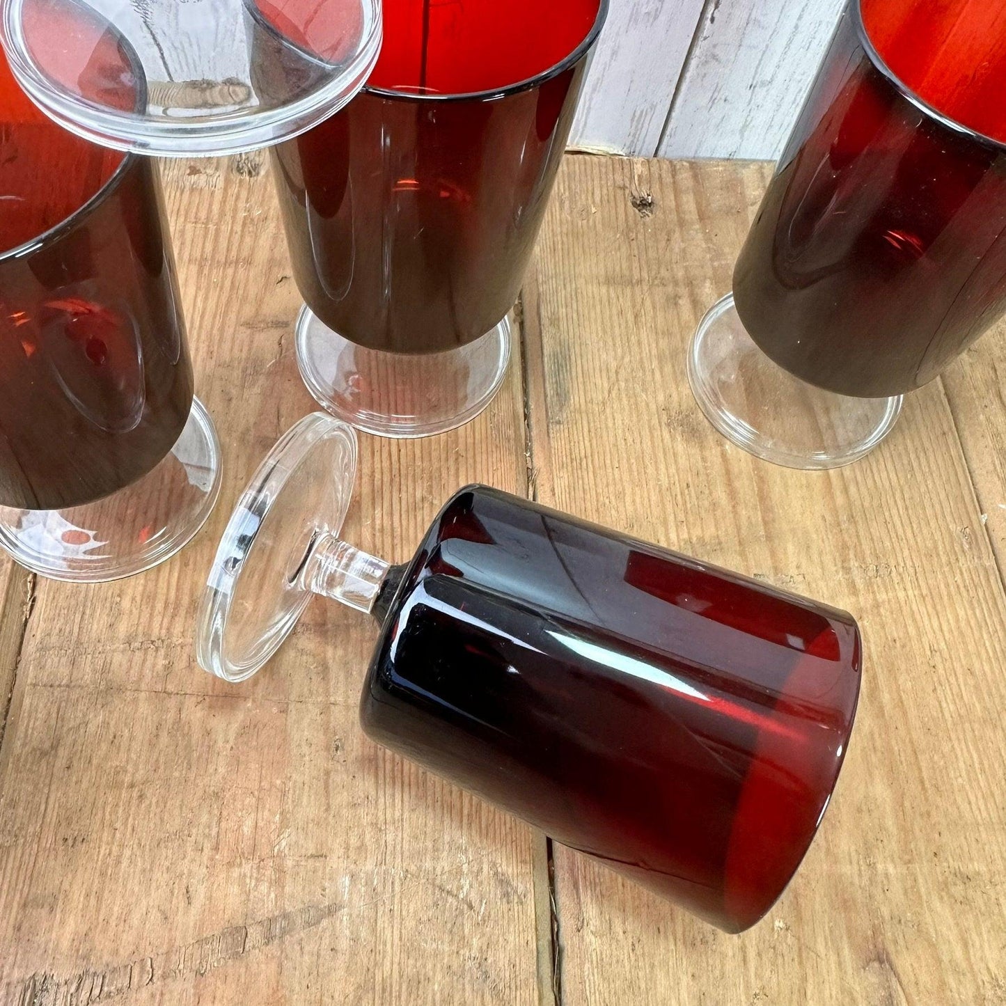 Four Ruby Red Mid Century Luminance Large Wine Glasses - The Blind Mole