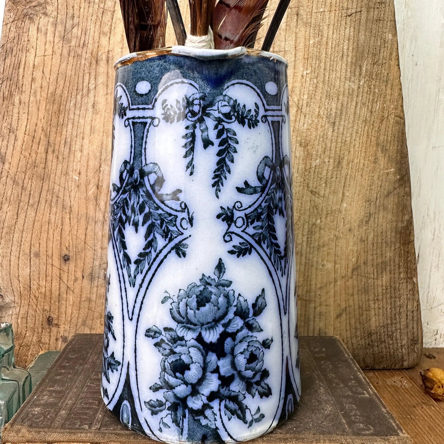 Blue Victorian Transfer-ware Water Jug - The Blind Mole