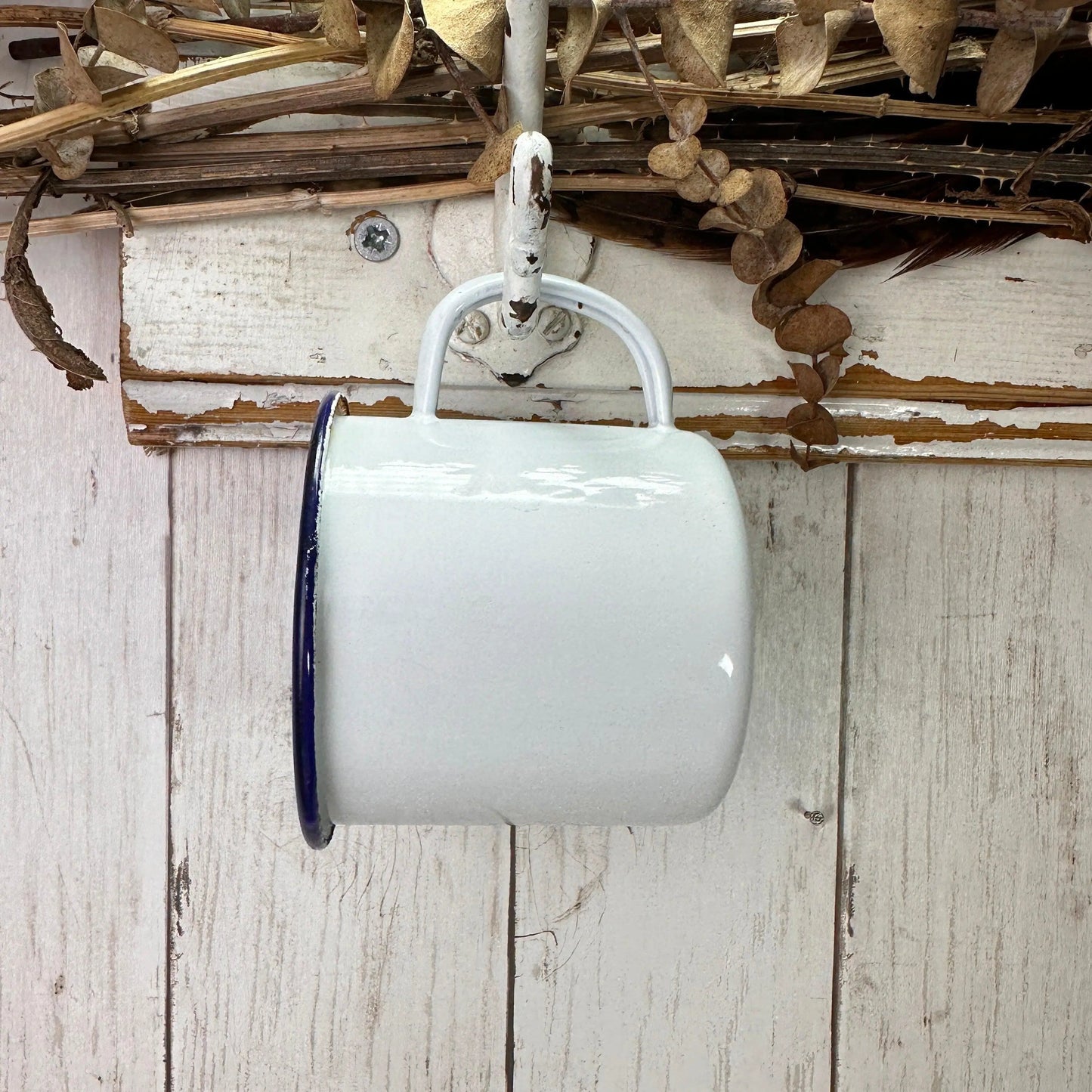 Vintage Enamel White Mug - The Blind Mole