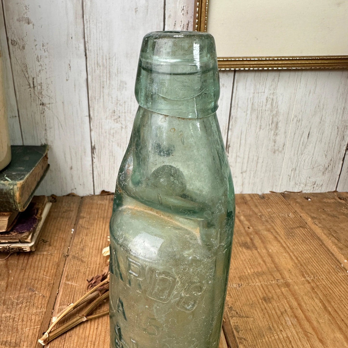Antique codd neck bottle stem vase - Wards Doncaster - The Blind Mole