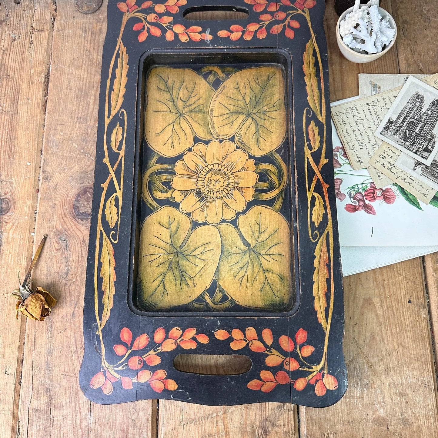 Victorian Antique Decorative Black Ebony Serving Tray Art Nouveau - The Blind Mole