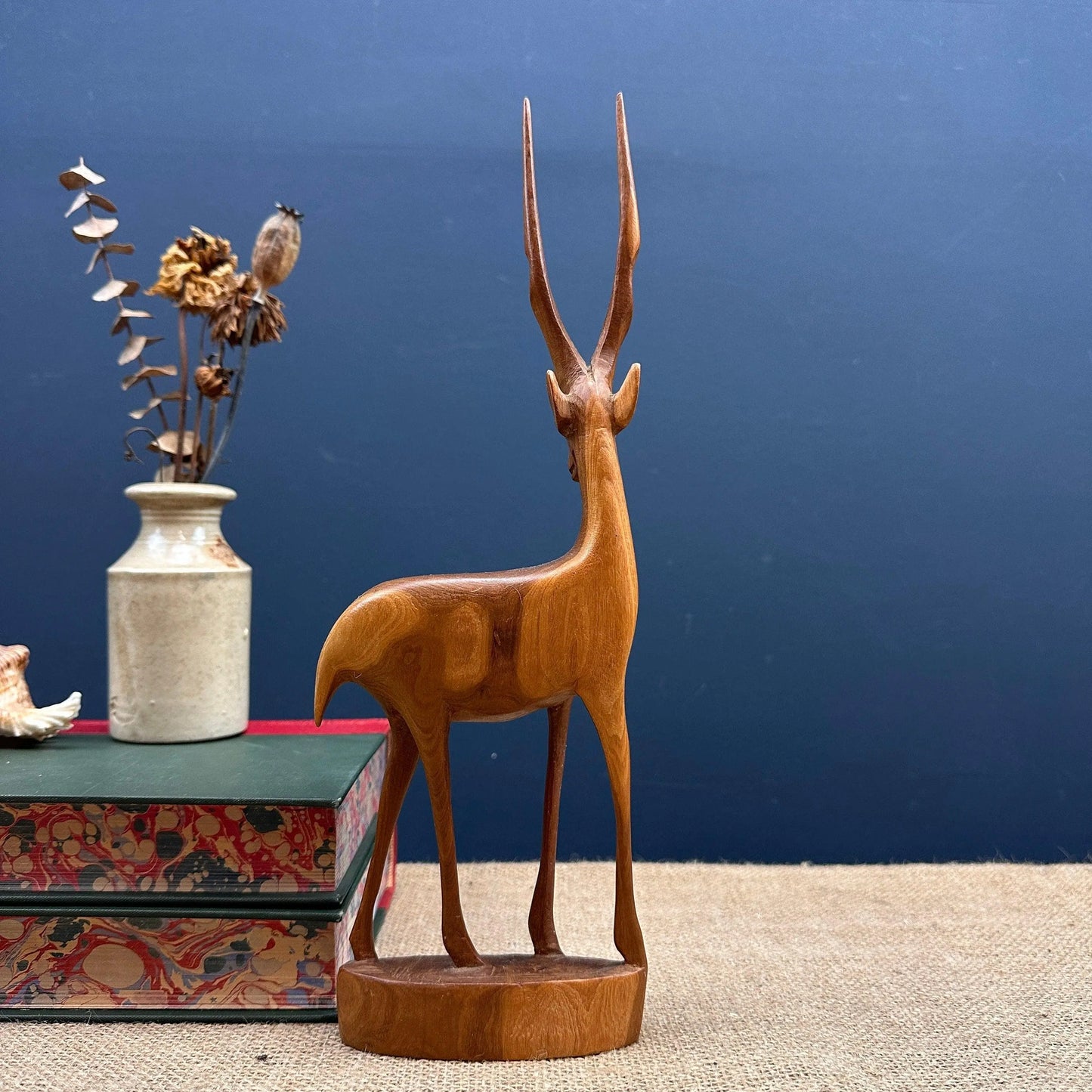 Mid Century Carved Wooden Large Antelope Figure - The Blind Mole