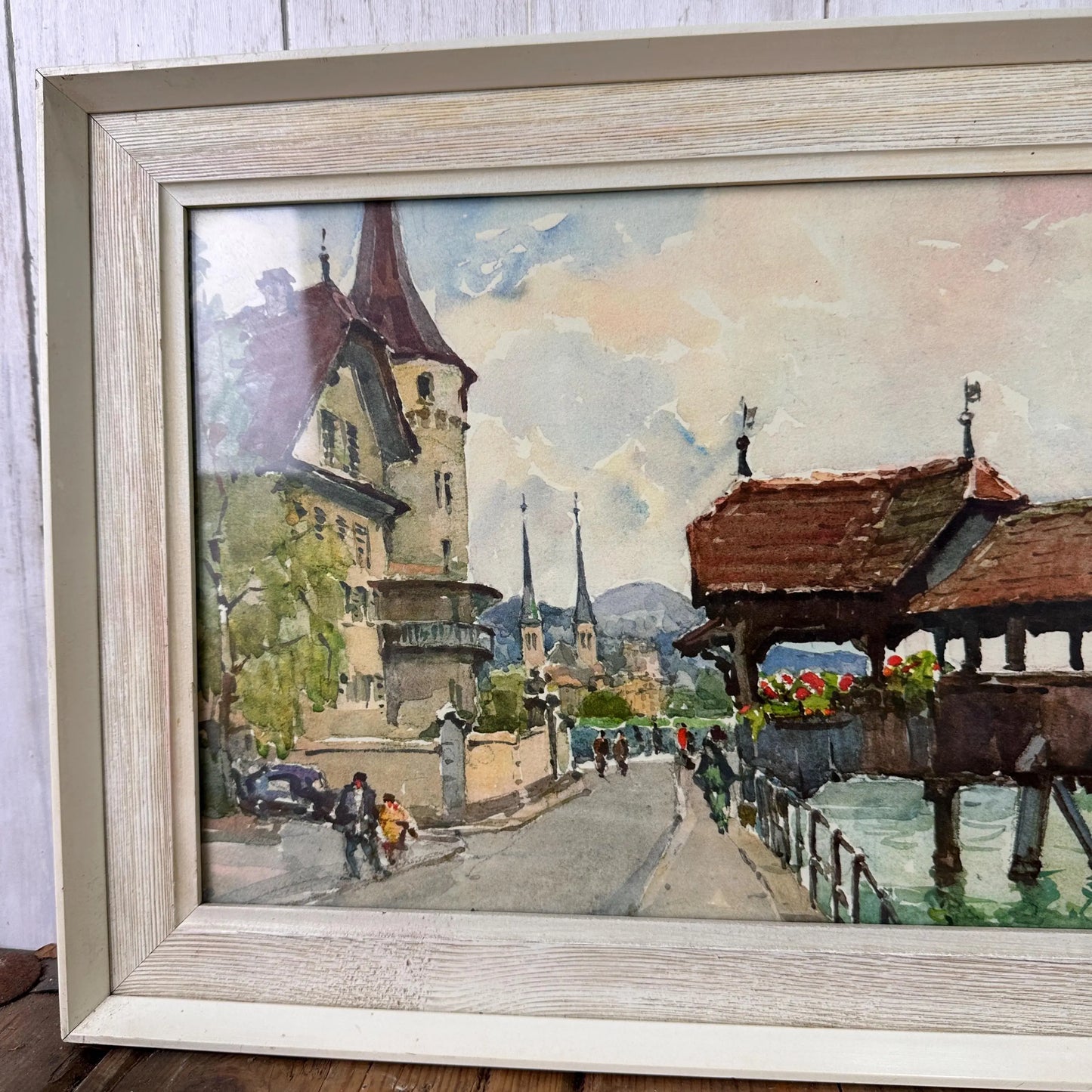 Vintage Signed Nicolas Markovitch Watercolour Print Chapel Bridge - The Blind Mole