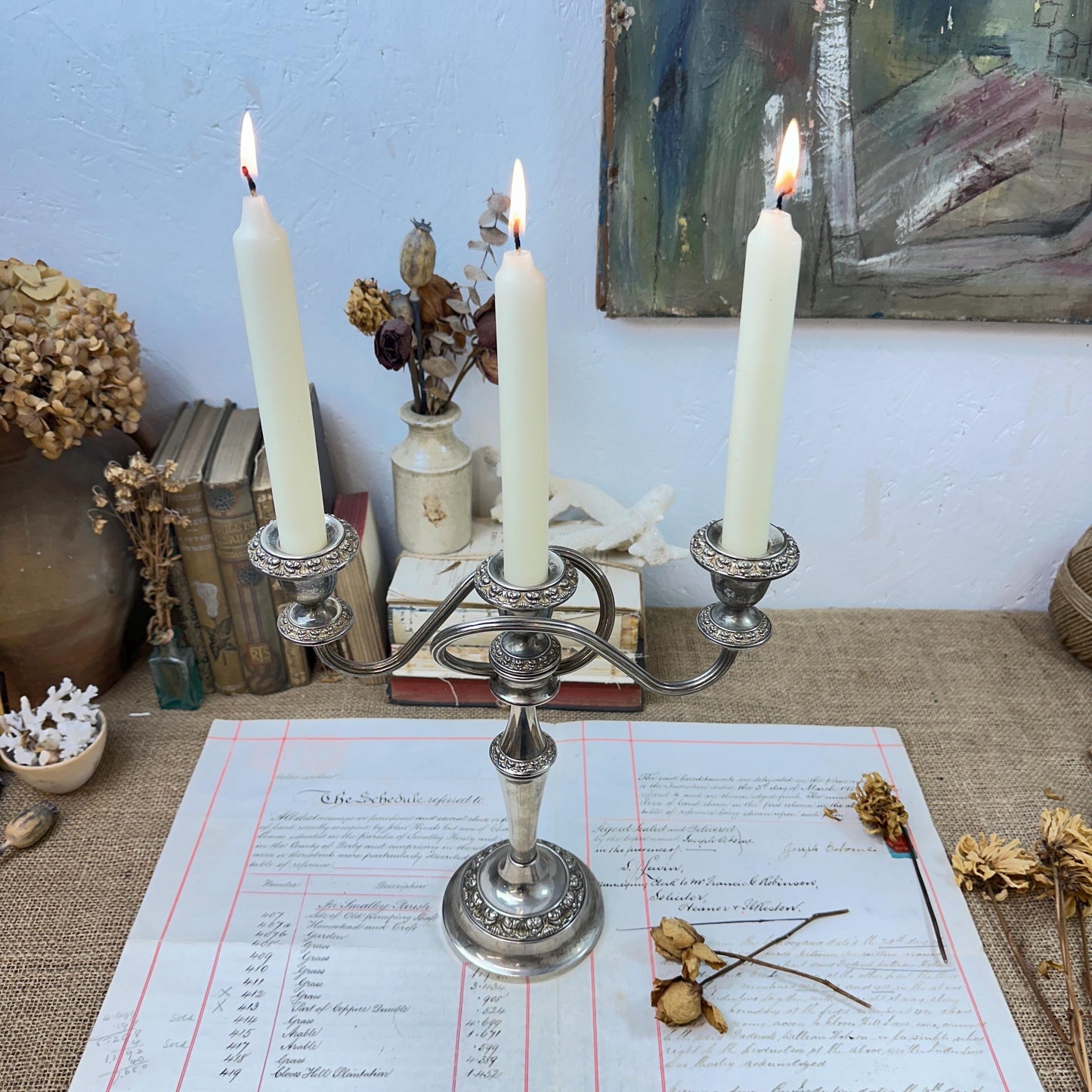 Beautiful Silver Plated Triple Candelabra Candle Stick - The Blind Mole