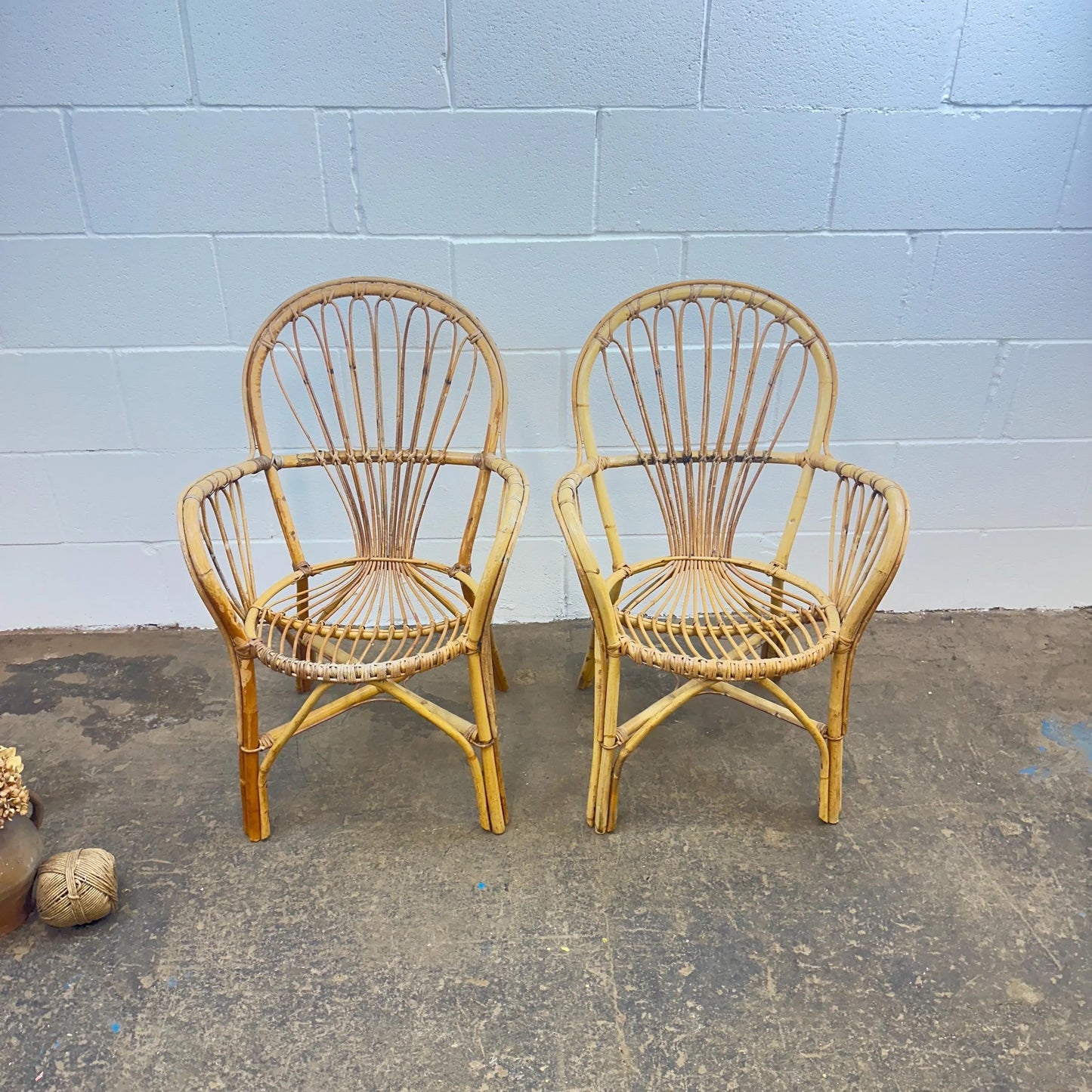 Pair of Mid Century Boho Bamboo Bentwood Cane Chairs - The Blind Mole