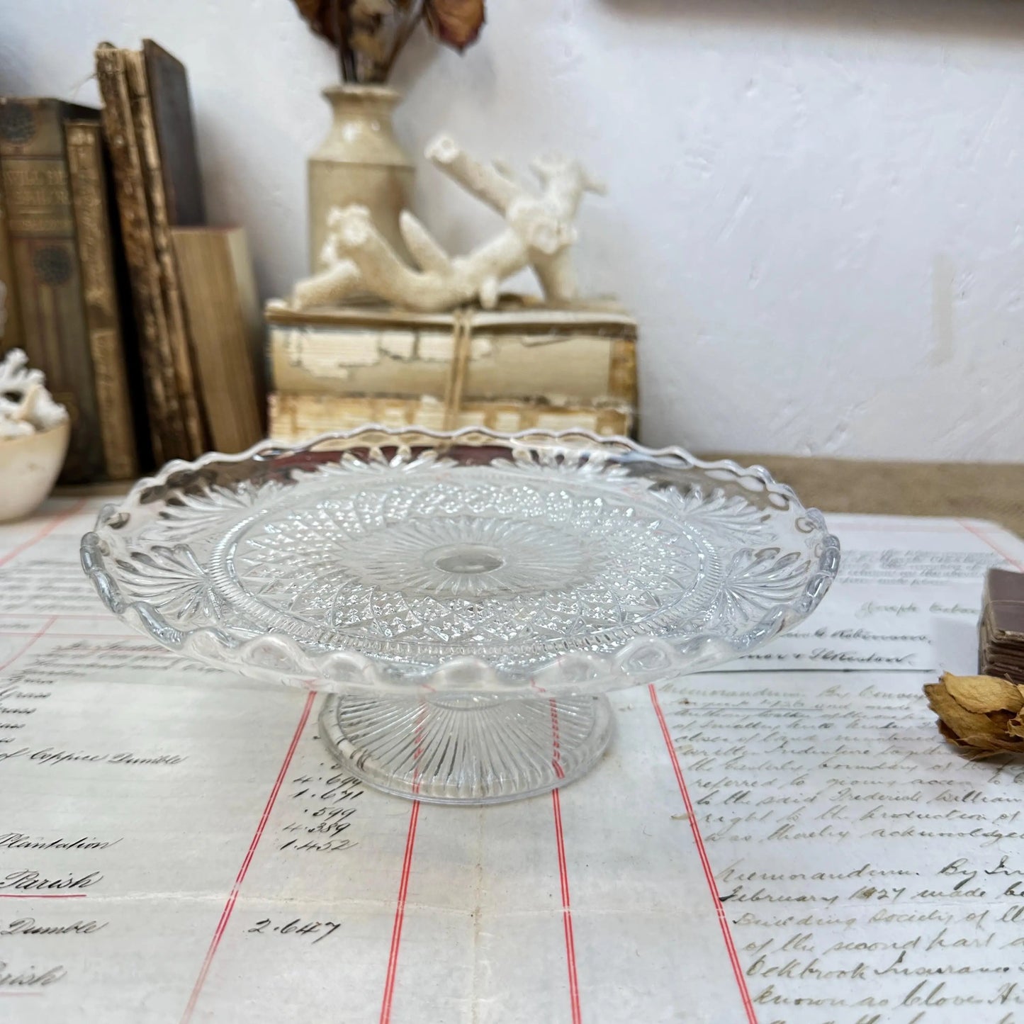 Pressed Glass Cake Stand - The Blind Mole